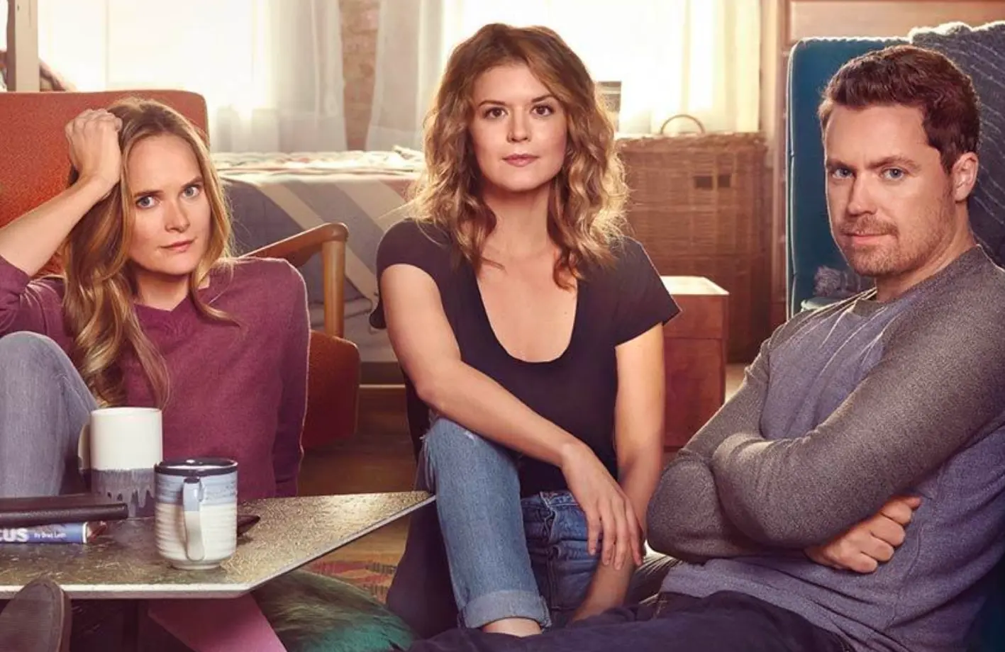 Greg Poehler, Priscilla Faia, and Rachel Blanchard in You Me Her (Audience Network)