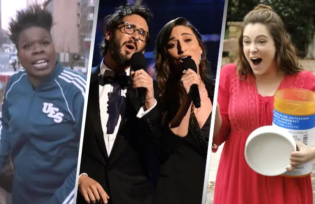 Leslie Jones, Josh Groban &amp; Sara Bareilles, and Rachel Bloom are among the nominees for Outstanding Original Music &amp; Lyrics. (Photos: NBC, CBS and The CW)