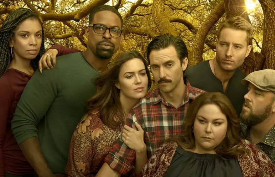 Susan Kelechi Watson, Sterling K. Brown, Mandy Moore, Milo Ventimiglia, Chrissy Metz, Justin Hartley, and Chris Sullivan in This Is Us. (NBC)
