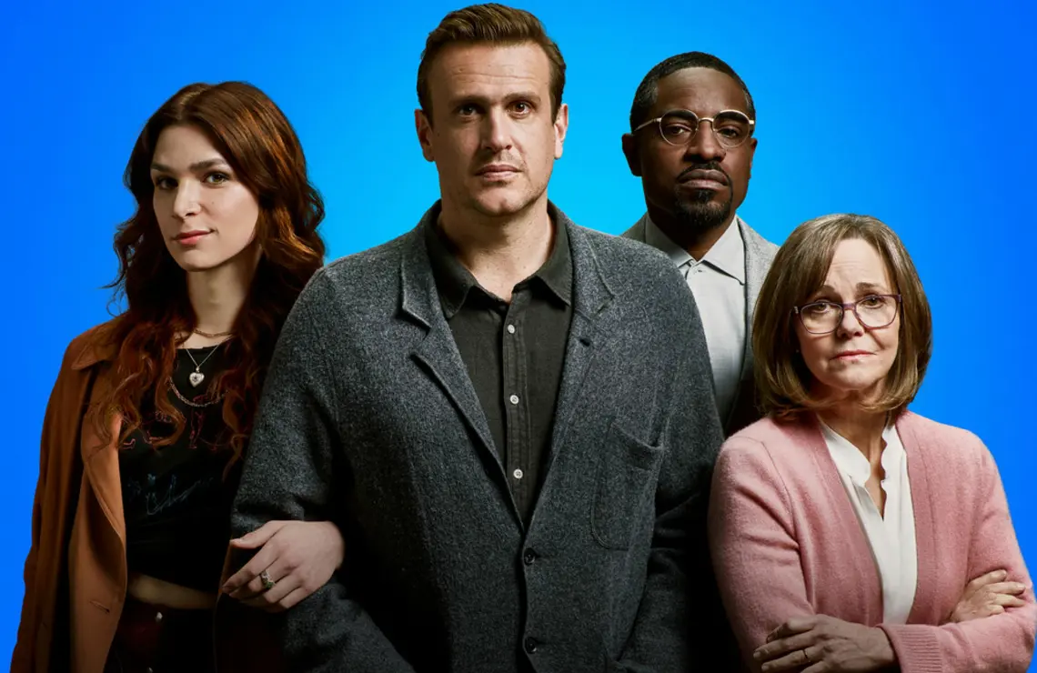 Eve Lindley, Jason Segel, André Benjamin, and Sally Field in Dispatches from Elsewhere. (AMC)