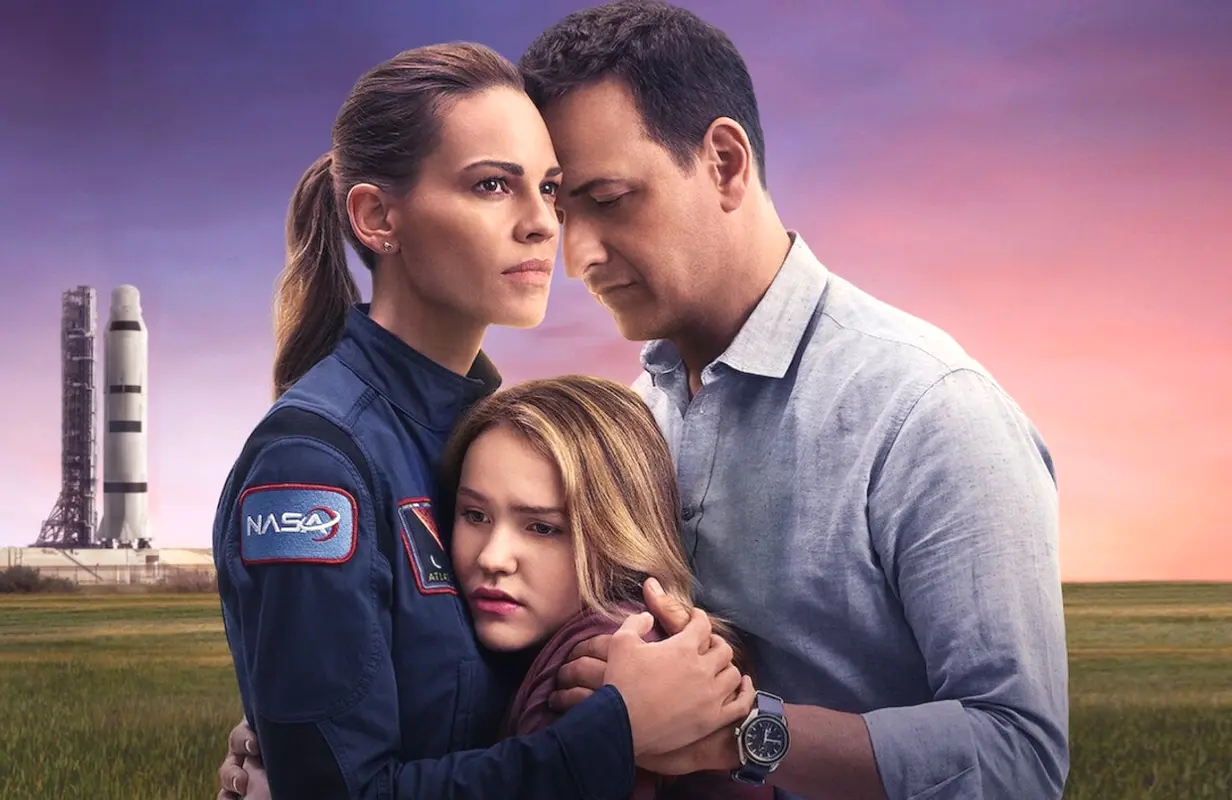 Hillary Swank, Talitha Bateman and Josh Charles star in Away. (Netflix)