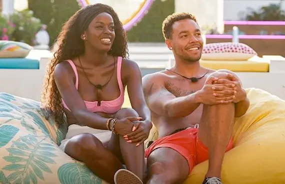 Justine Ndiba and Caleb Corprew on Love Island. (CBS)