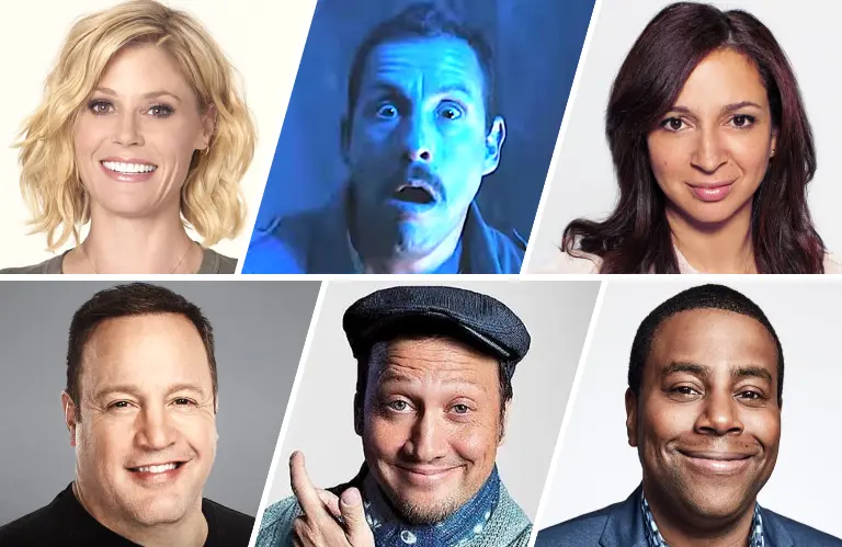 Top row: Julie Bowen, Adam Sandler, Maya Rudoph; Bottom row: Kevin James, Rob Schnieder, Kenan Thompson.