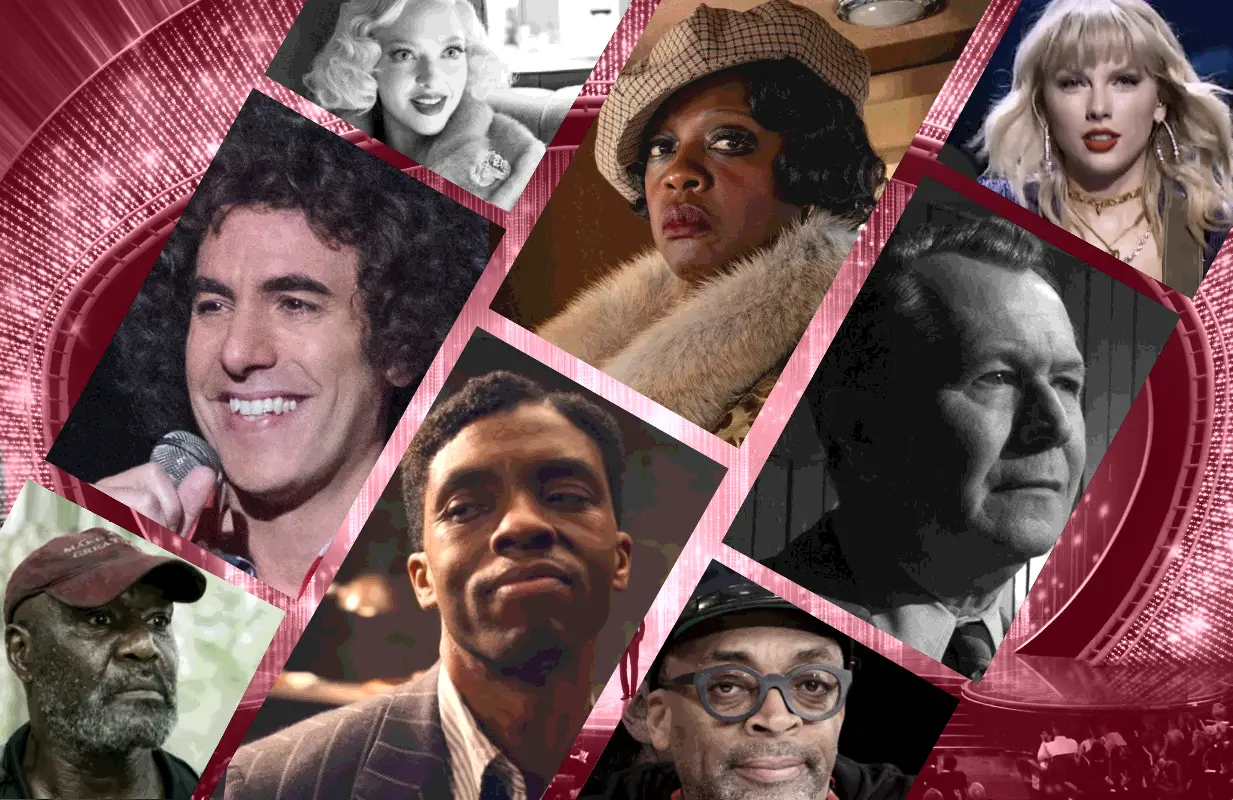 Mank, Ma Rainey's Black Bottom, Da 5 Bloods and The Trial of the Chicago 7 are all early favorites at the 93rd Academy Awards, while Taylor Swift's Miss Americana is in the running for Best Original Song. (Photos: Netflix)