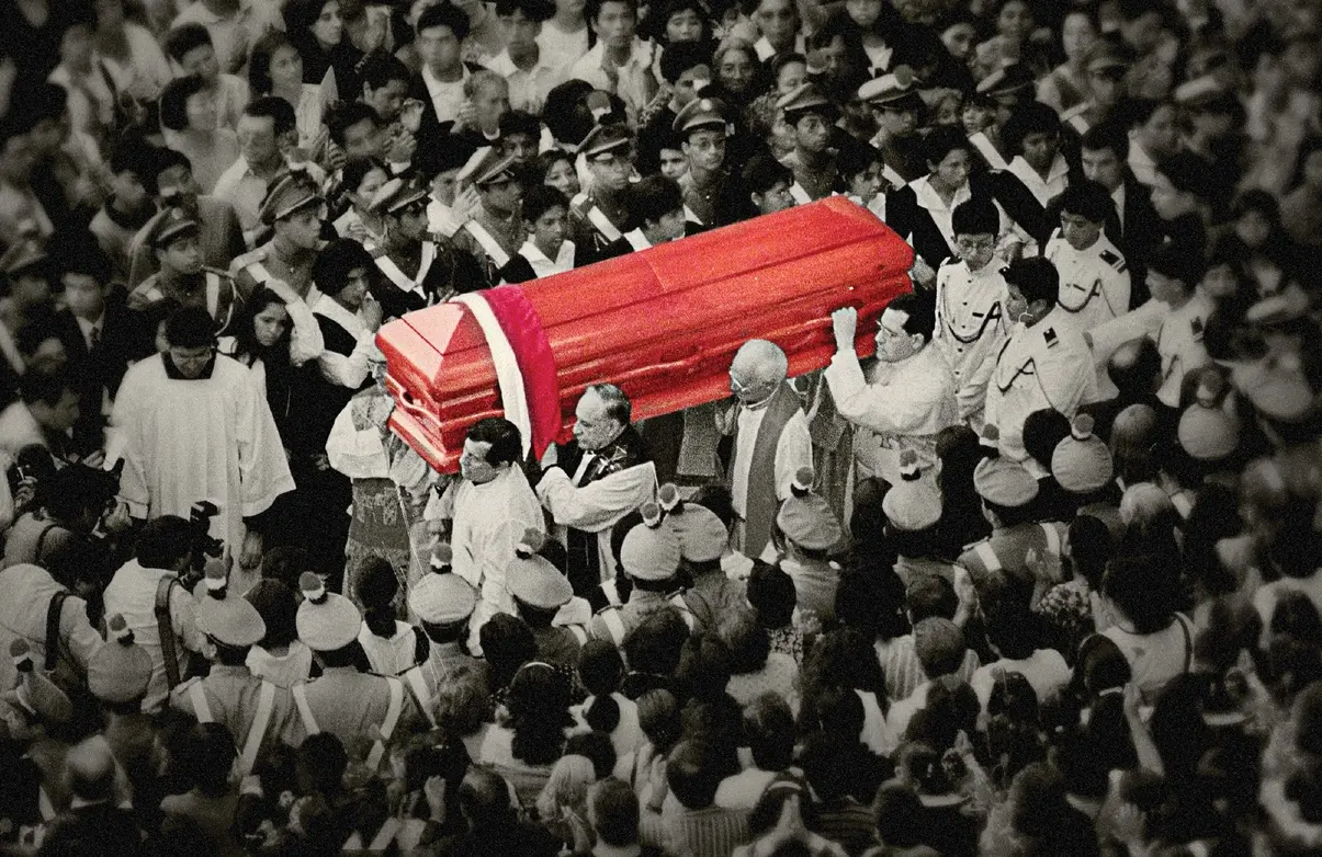 Mourners escort the coffin of the assassinated Bishop Juan Gerardi in The Art Of Political Murder. (HBO)