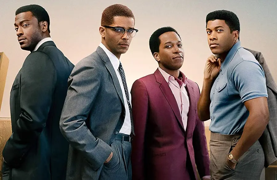 Aldis Hodge, Leslie Odom Jr., Eli Goree, and Kingsley Ben-Adir in One Night in Miami. (Amazon)