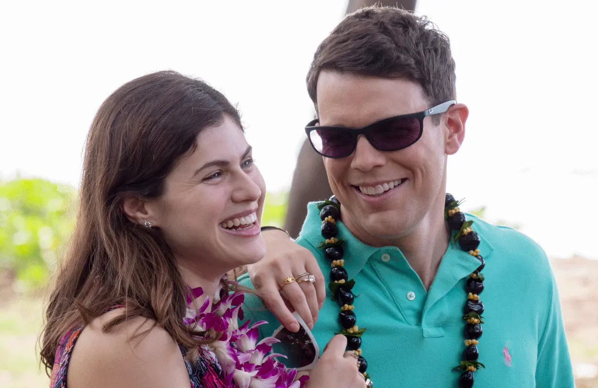 Honeymooners Rachel (Alexandra Daddario) and Shane (Jake Lacy) are two of the resort's pampered guests in Mike White's new series The White Lotus. (Photo: HBO) 