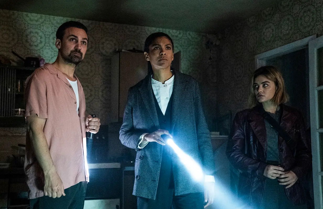 Three detectives (Henry Lloyd-Hughes, Thalissa Teixeira, and Lucy Hale) are tasked with investigating a series of gruesome murders in Ragdoll. (Photo: AMC+)
