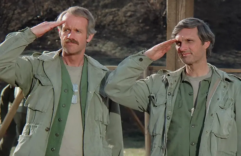 Mike Farrell and Alan Alda in a secene from the final episode of M*A*S*H, titled “Goodbye, Farewell and Amen” (Photo: CBS)