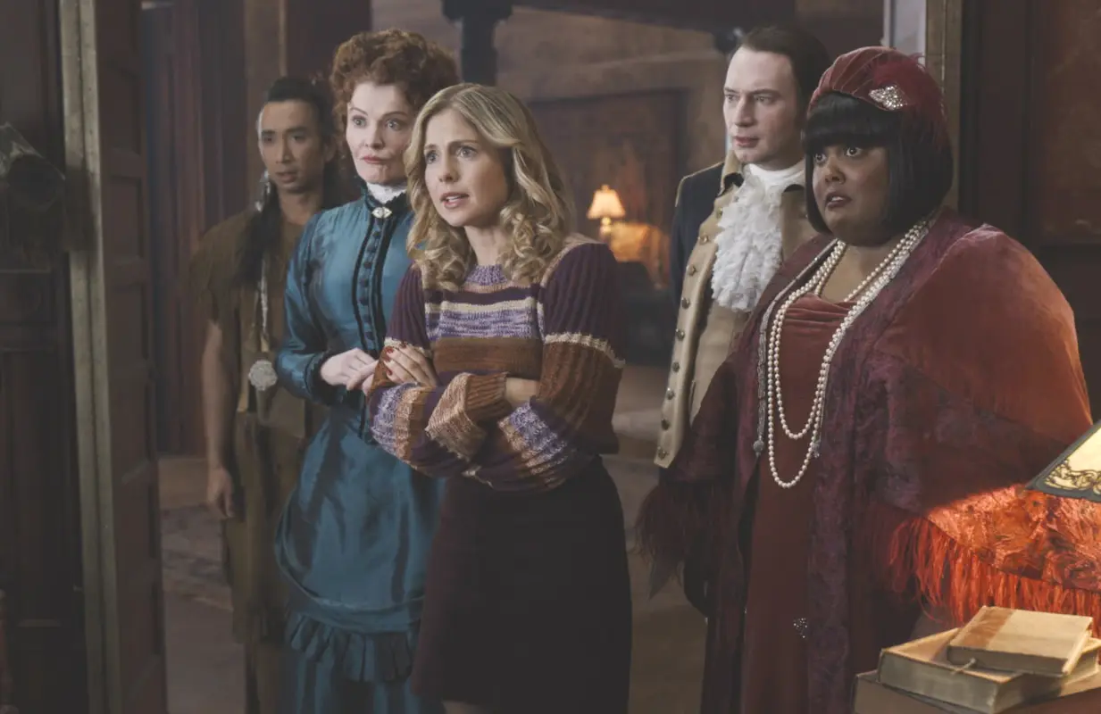 Roman Zaragoza, Rebecca Wisocky, Rose McIver, Brandon Scott Jones, Danielle Pinnock in Ghosts (Photo: CBS)