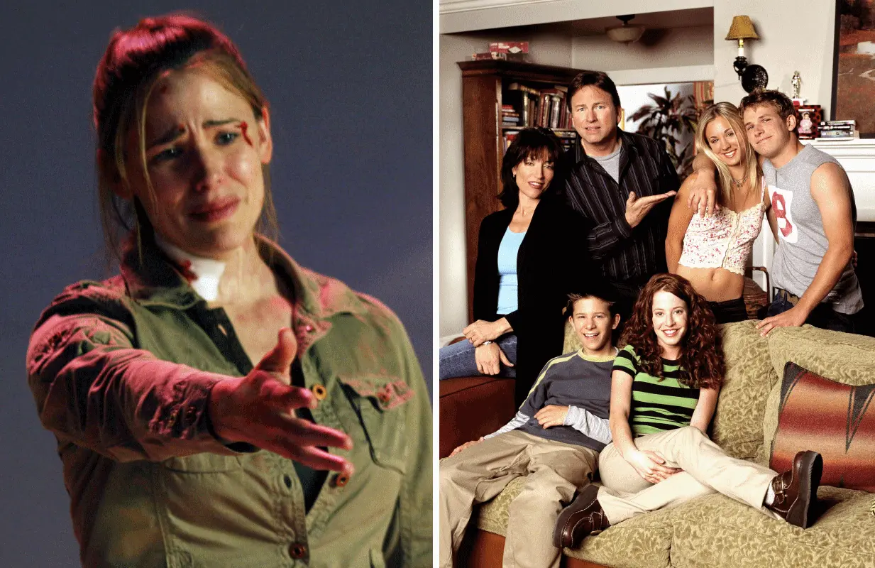 Jennifer Garner in Alias; the cast of 8 Simple Rules (Photos: ABC, Everett Collection)
