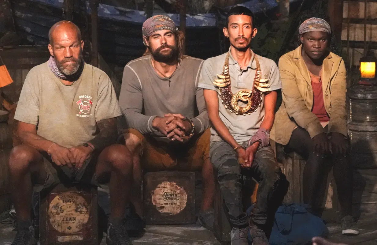 Mike Turner, Jonathan Young, Romeo Escobar, and Maryanne Oketch in Survivor's Season 42 finale. (Photo: Robert Voets/CBS) 
