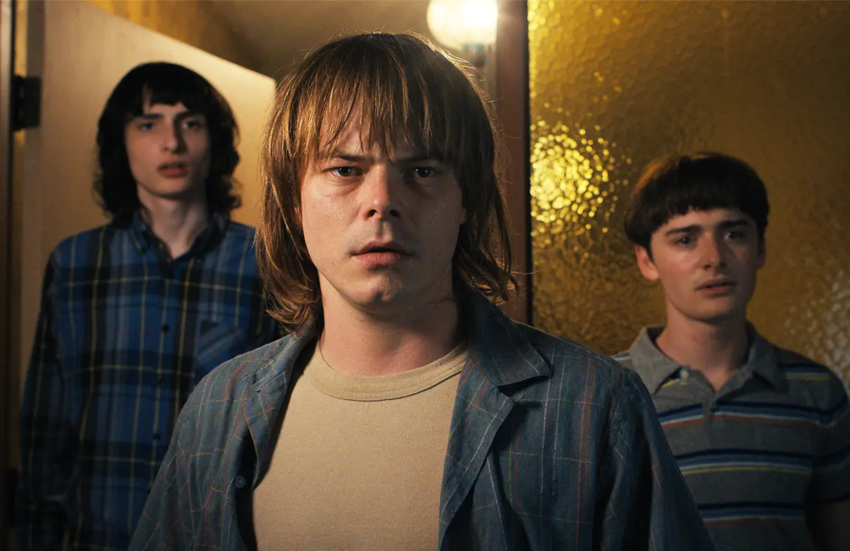 Finn Wolfhard, Charlie Heaton, and Noah Schnapp in Stranger Things Season 4 (Photo: Netflix)