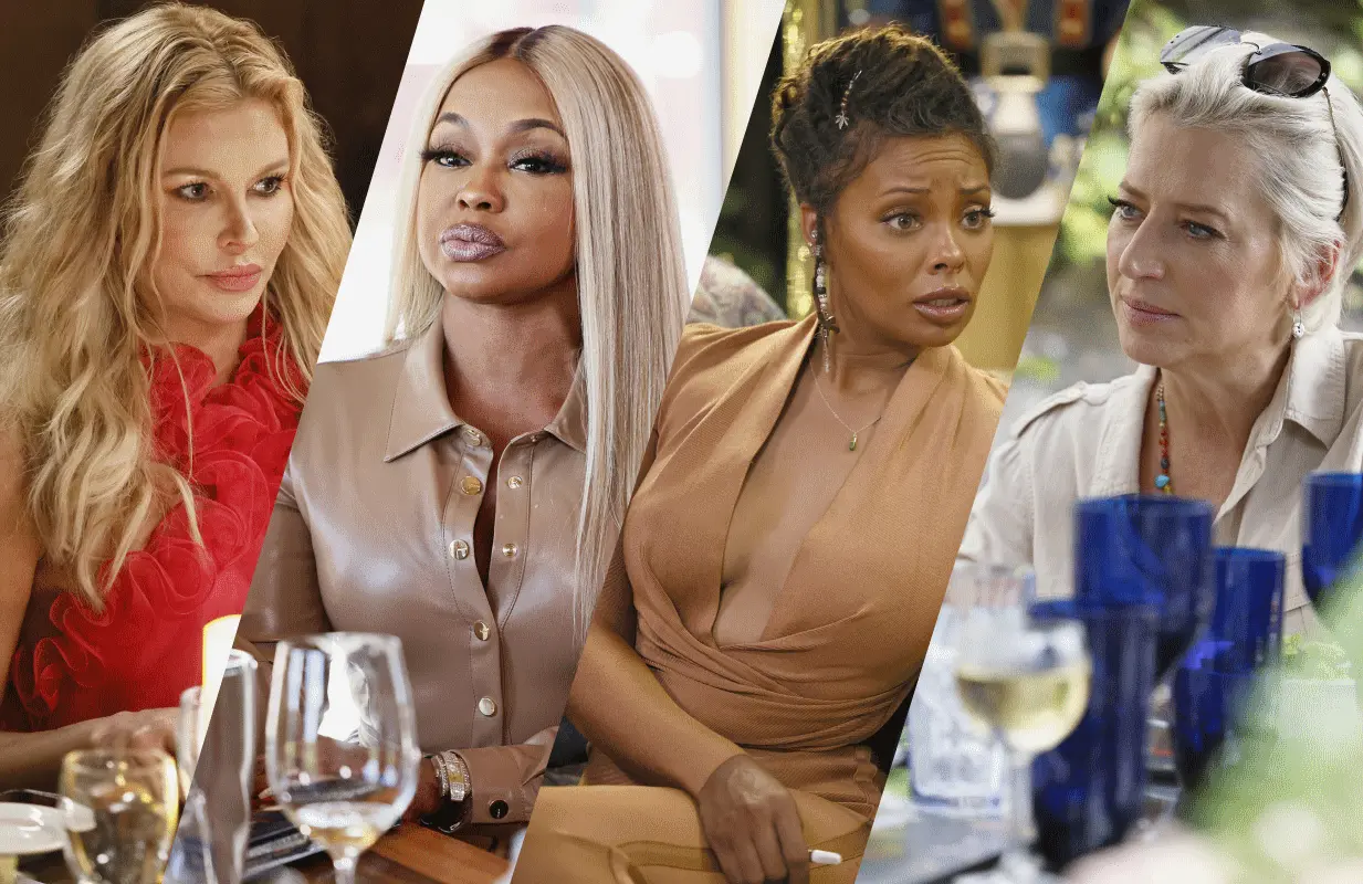 L to R: Brandi Glanville, Phaedra Parks, Eva Marcille and Dorinda Medley in The Real Housewives Ultimate Girls Trip: Ex-Wives Club. (Photos: Zack DeZon/Peacock)