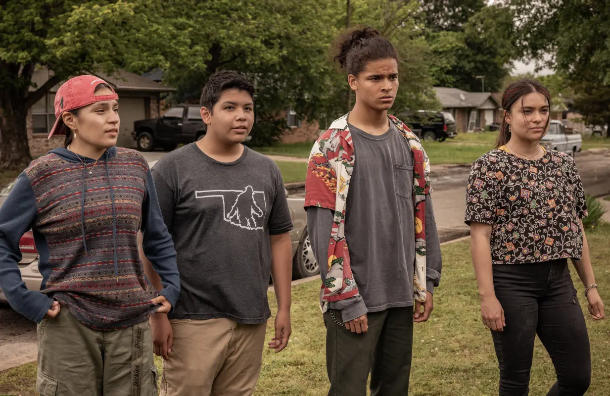 Paulina Alexis, Lane Factor, D'Pharaoh Woon-A-Tai, and Devery Jacobs in Reservation Dogs (Photo: Shane Brown/FX)