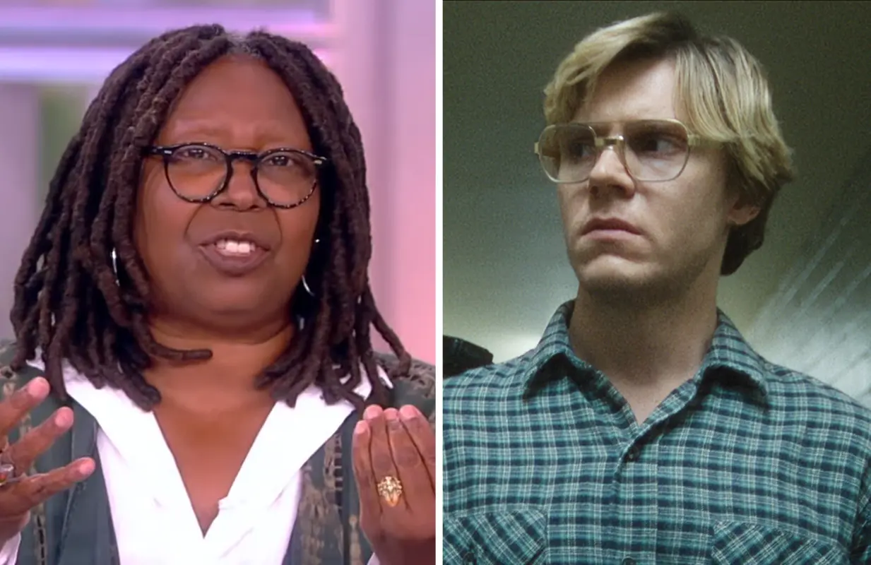 Whoopi Goldberg on The View; Evan Peters in Monster: The Jeffrey Dahmer Story (Photos: ABC/Netflix)