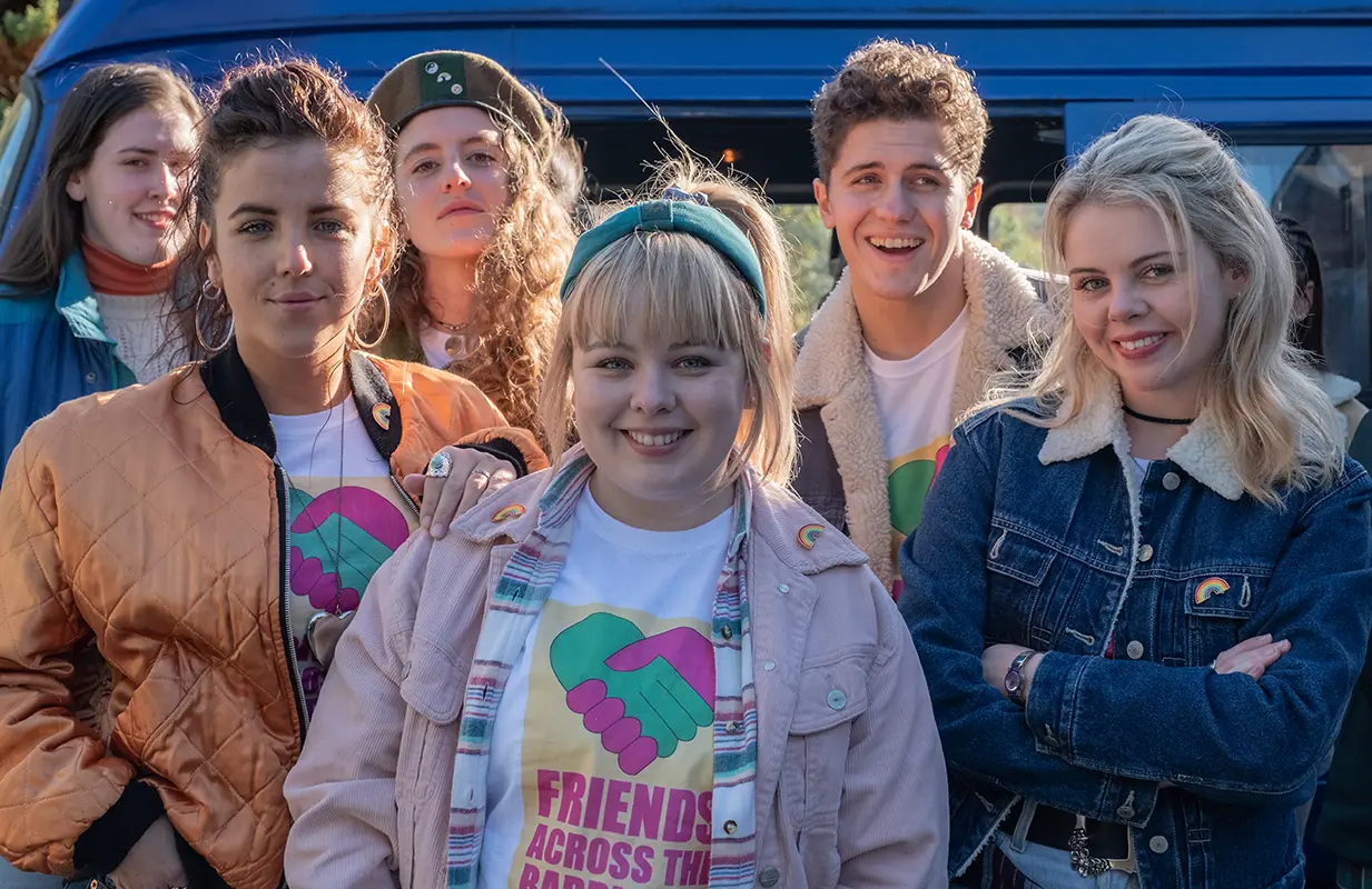 Jamie-Lee O'Donnell, Louisa Harland, Nicola Coughlan, Dylan Llewellyn, and Saorise-Monica Jackson in Derry Girls. (Photo: Netflix)