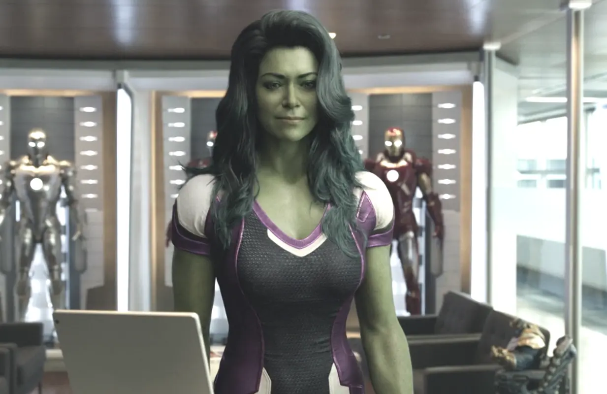 She-Hulk (Tatiana Maslany) writes her own season ending to She-Hulk: Attorney At Law. (Disney+)