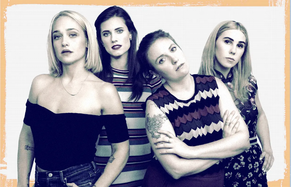 Jemima Kirke, Allison Williams, Lena Dunham, and Zosia Mamet in Girls (Photo: Danielle Levitt/HBO/Primetimer graphic)