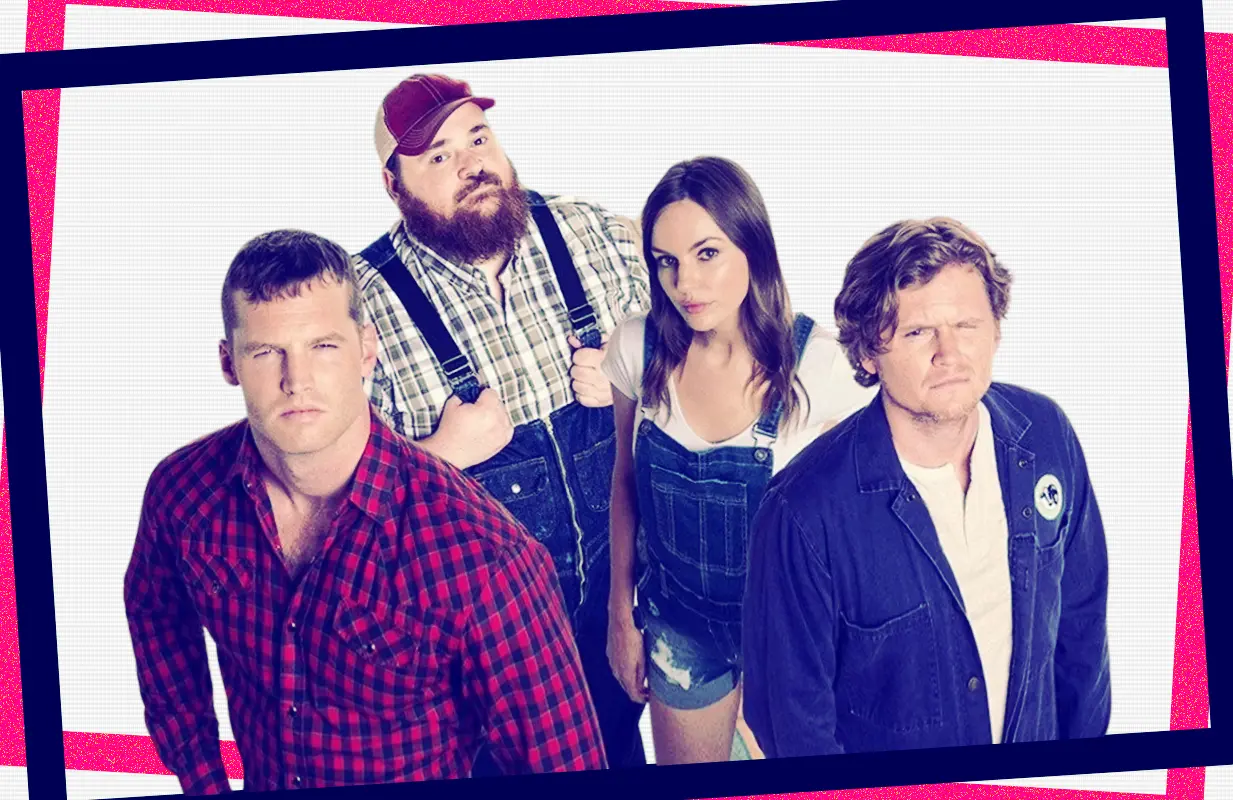 Jared Keeso, K. Trevor Wilson, Michelle Mylett, and Nathan Dales in Letterkenny