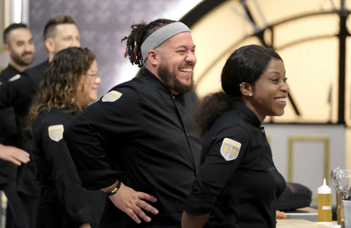 Amar Santana and Victoire Gouloubi have a good day in the kitchen. (Photo: David Moir/Bravo)