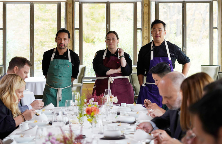 Gabriel Rodriguez, Sara Bradley, and Buddha Lo in Top Chef: World All-Stars. 