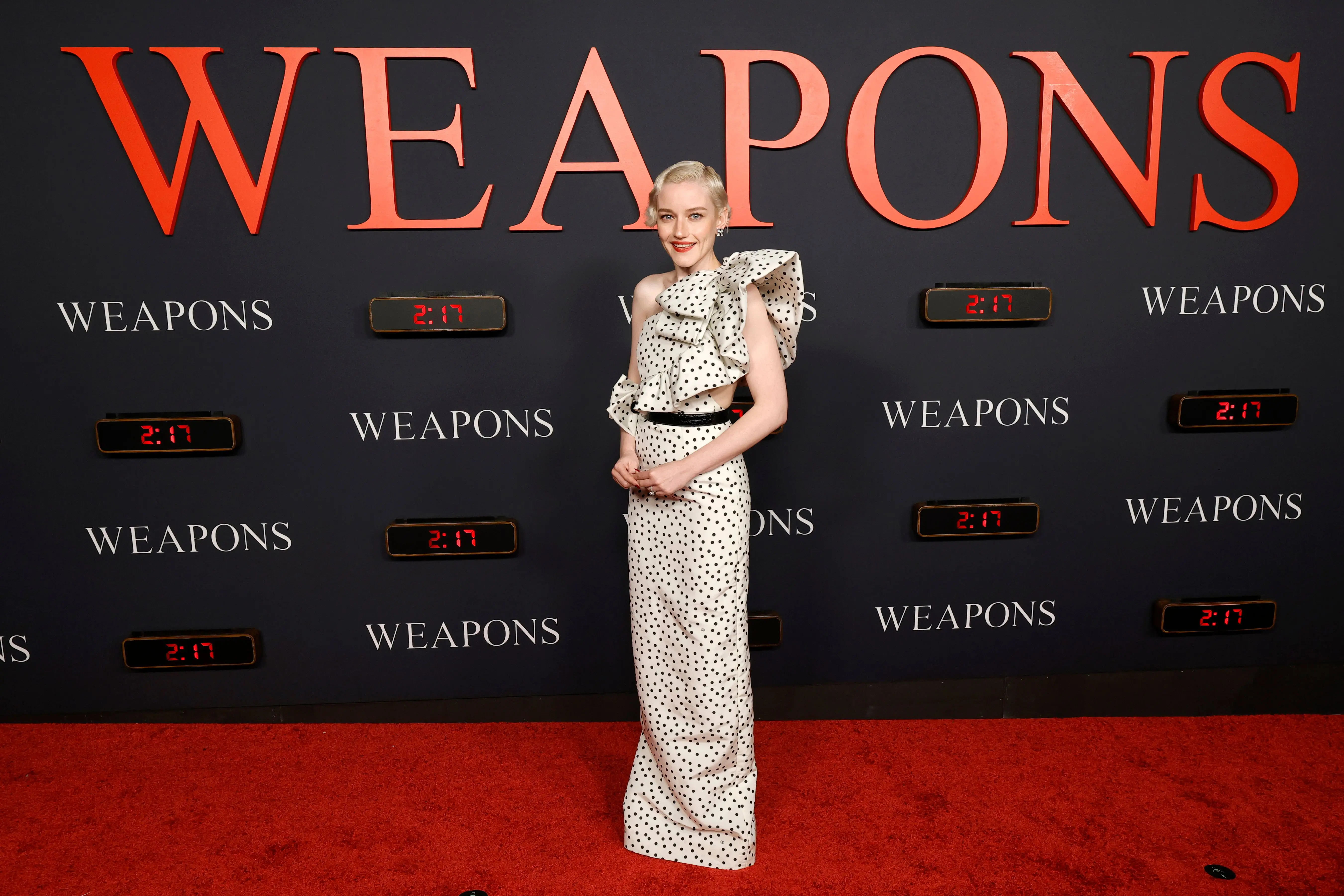 LOS ANGELES, CALIFORNIA - JULY 31: Julia Garner attends the Los Angeles Premiere of Warner Bros. Pictures and New Line Cinema's "Weapons" at The United Theater on Broadway on July 31, 2025 in Los Angeles, California. (Photo by Frazer Harrison/Getty Images)