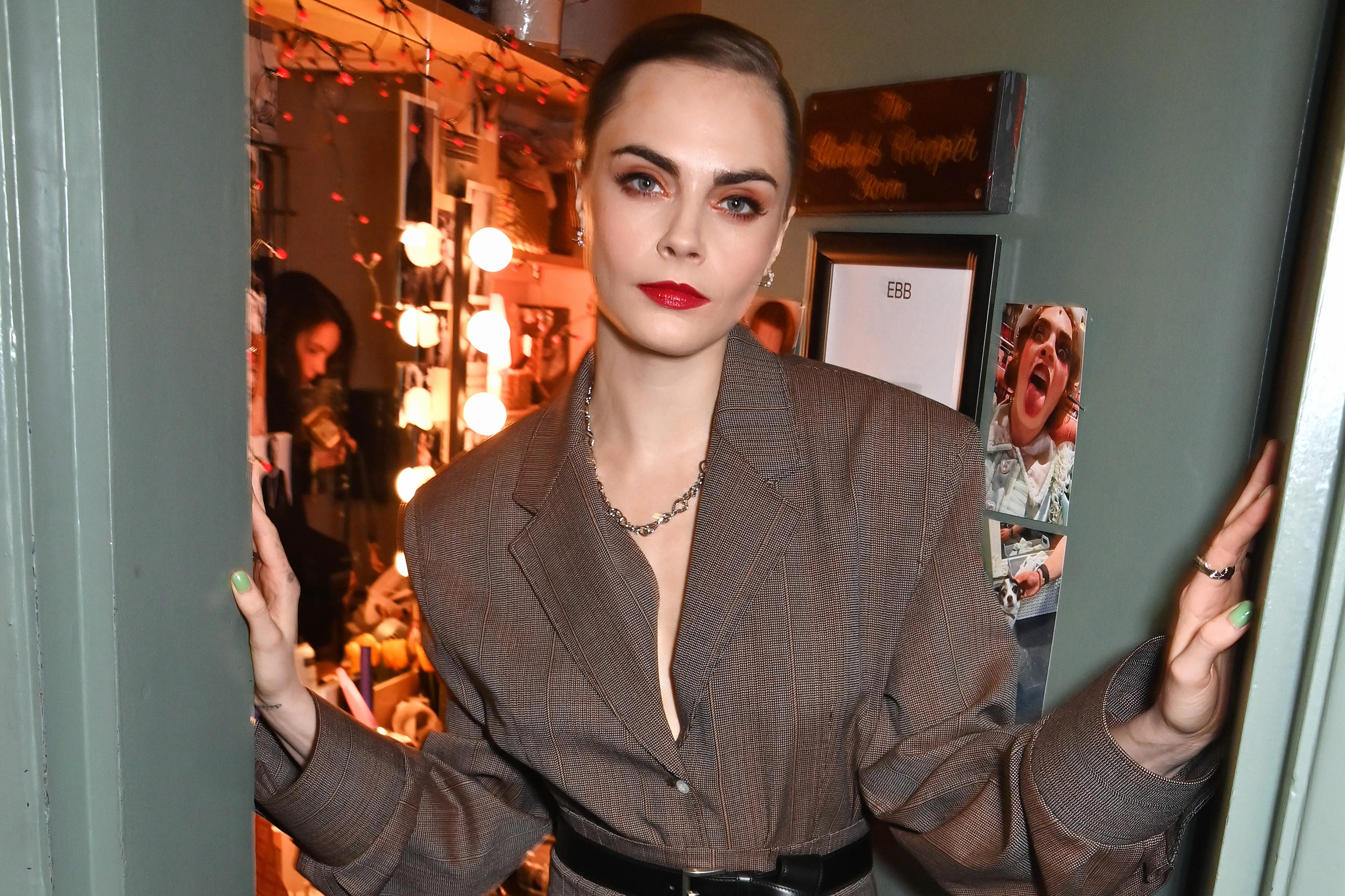 LONDON, ENGLAND - MARCH 28: Cara Delevingne attends the gala performance after party for "Cabaret At The Kit Kat Club" celebrating new cast members on March 28, 2024 in London, England. (Photo by Dave Benett/Getty Images)