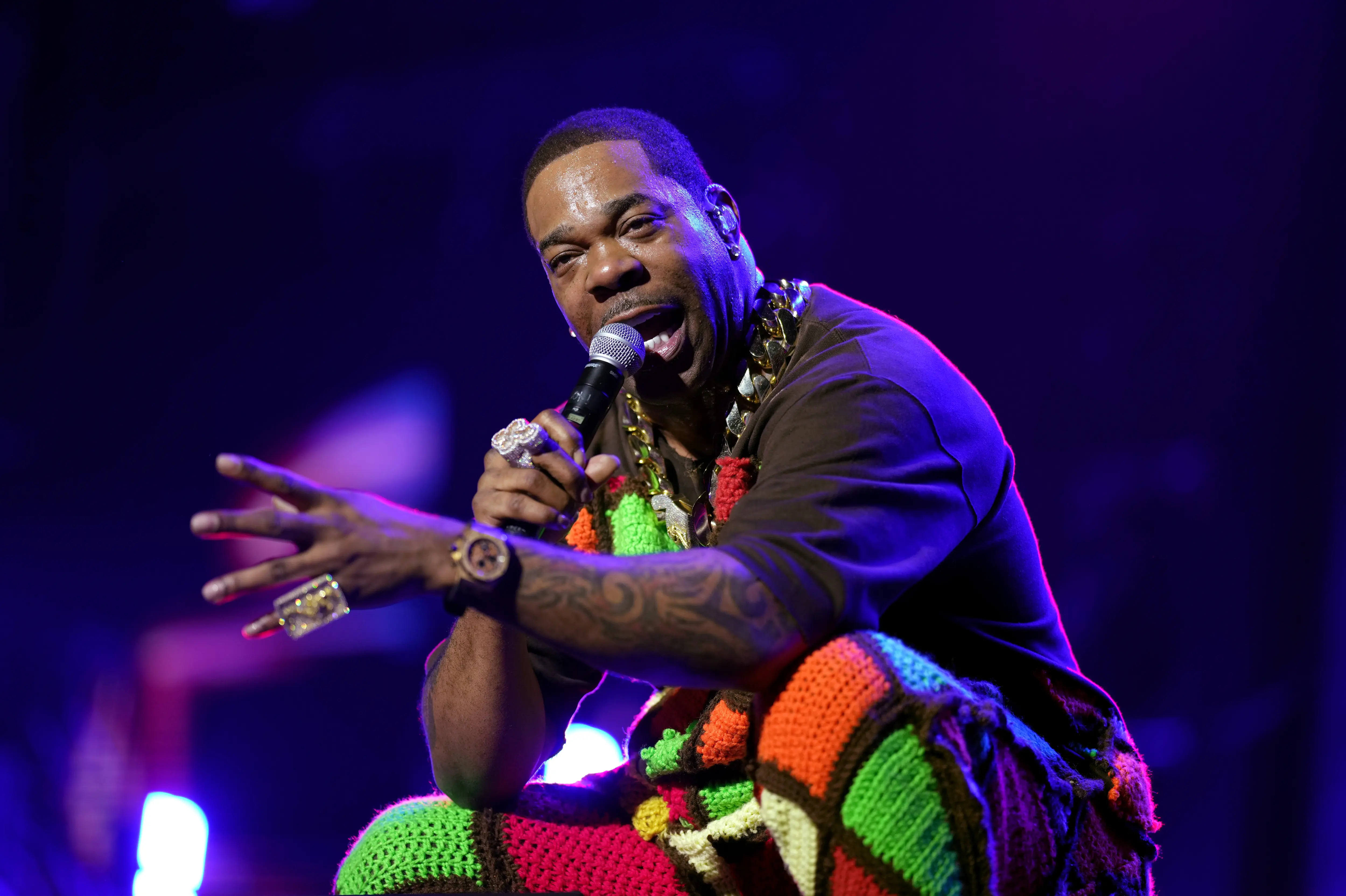 NEW ORLEANS, LOUISIANA - JULY 05: Busta Rhymes performs onstage during Day 1 of the 2024 ESSENCE Festival of Culture presented by Coca-Cola at Caesars Superdome on July 05, 2024 in New Orleans, Louisiana. (Photo by Josh Brasted/Getty Images for ESSENCE)