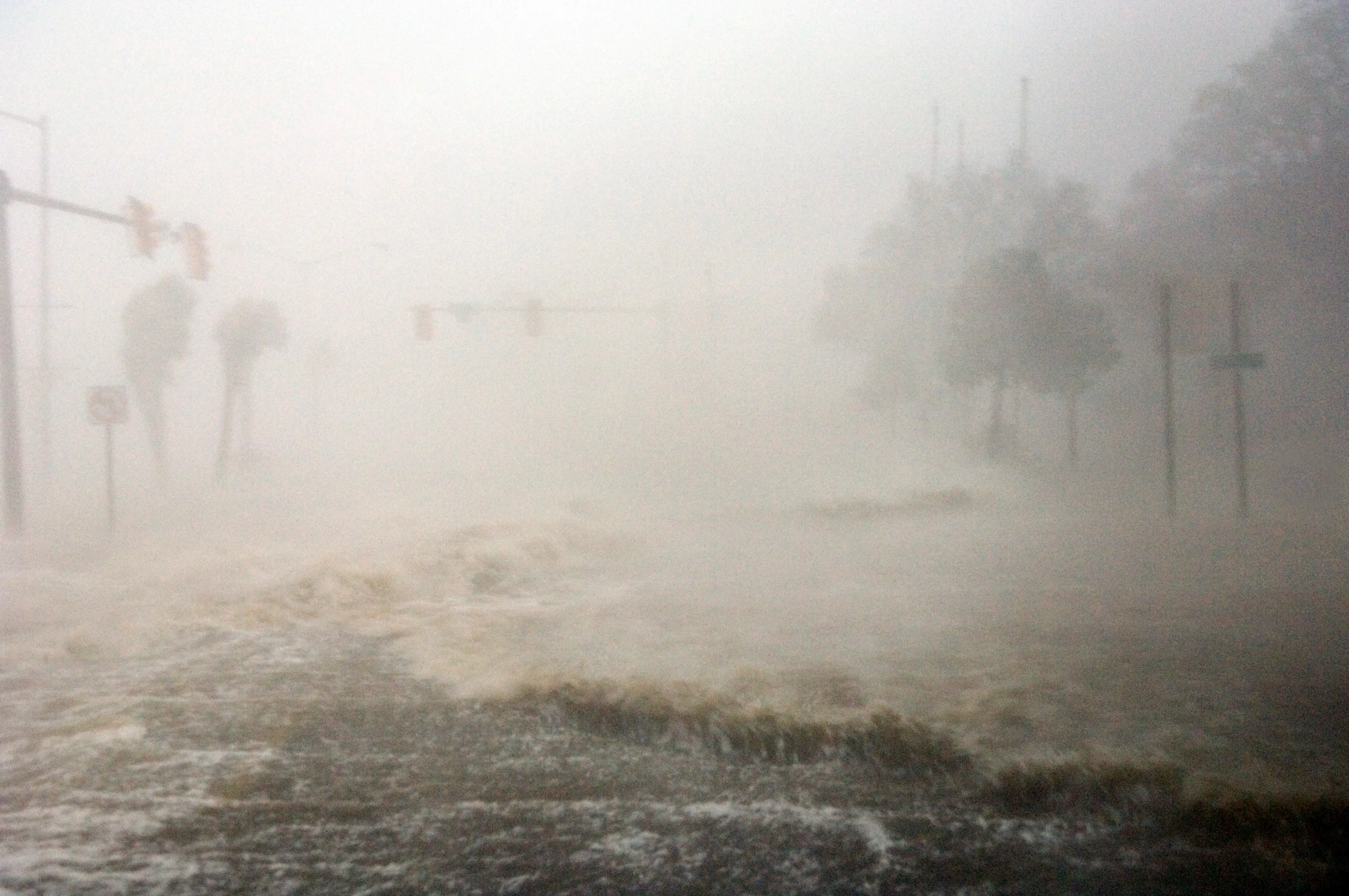 Hurricane Katrina roars into Gulfport, Mississippi on the morning of August 29, 2005. Hundreds were feared dead along the U.S. Gulf Coast after Hurricane Katrina sent a wall of water into Mississippi and flooded New Orleans.  (Photo by James P Reed/Corbis via Getty Images)