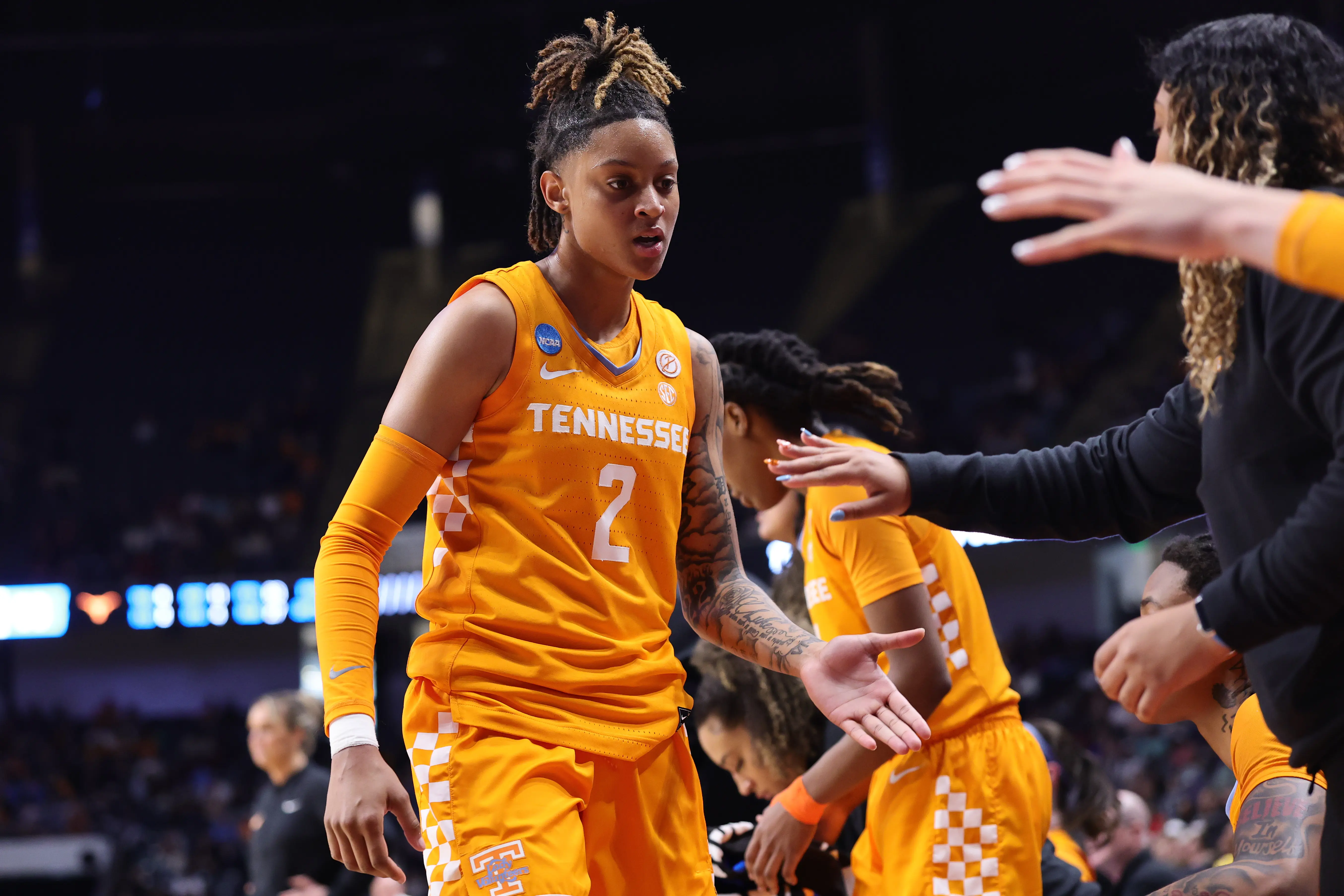 Ruby Whitehorn representing the Tennessee Lady Vols against the Texas Longhorns in a March 2025 game in Birmingham, Alabama (Image via Carmen Mandato/Getty Images)