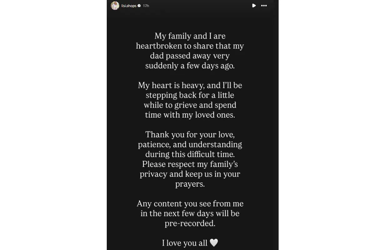 Lisi Shop's story announcing the news (Image via Instagram/ @lisi.shops)