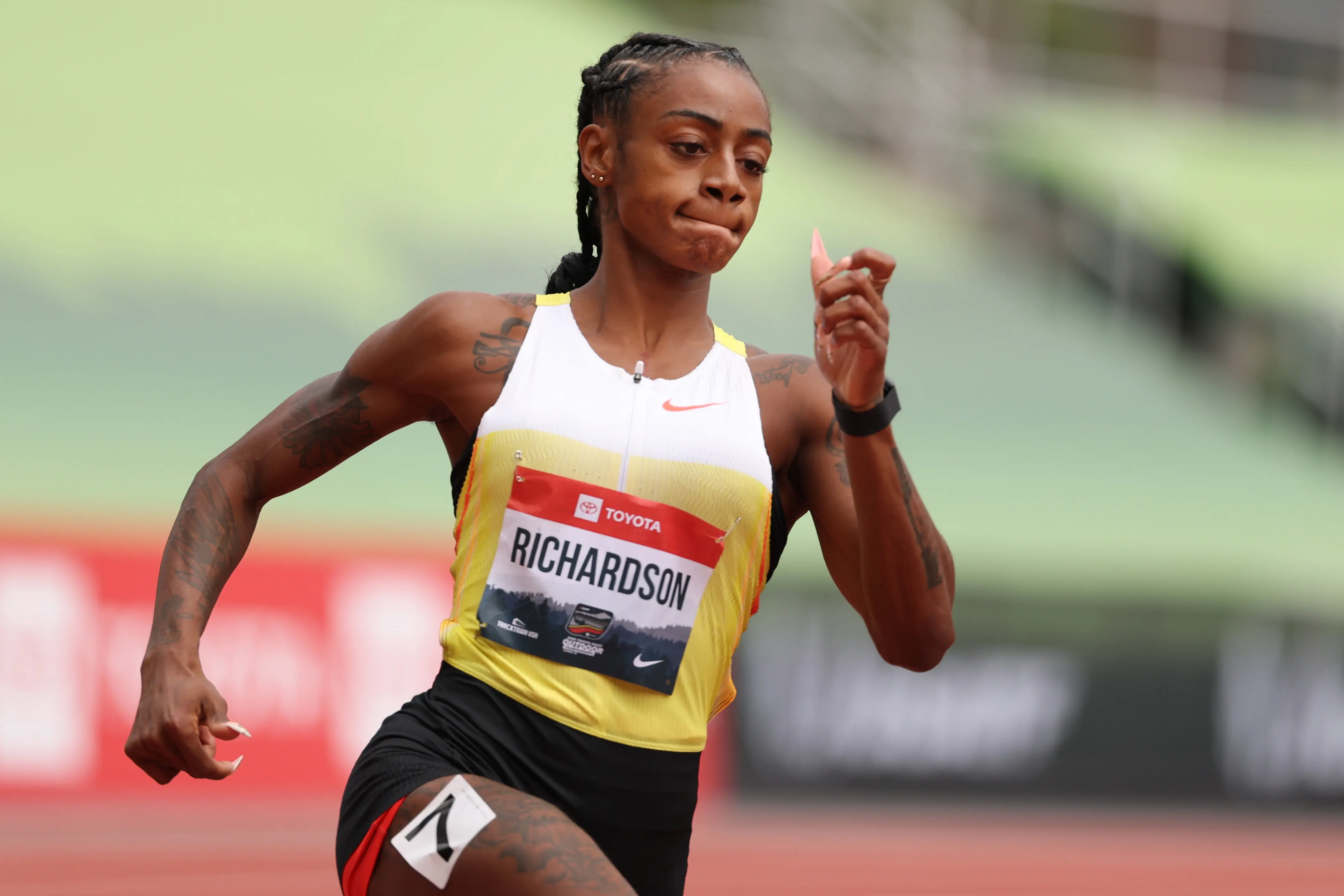 Sha'Carri Richardson competing at the 2025 USATF Outdoor Championships (Image via Getty)