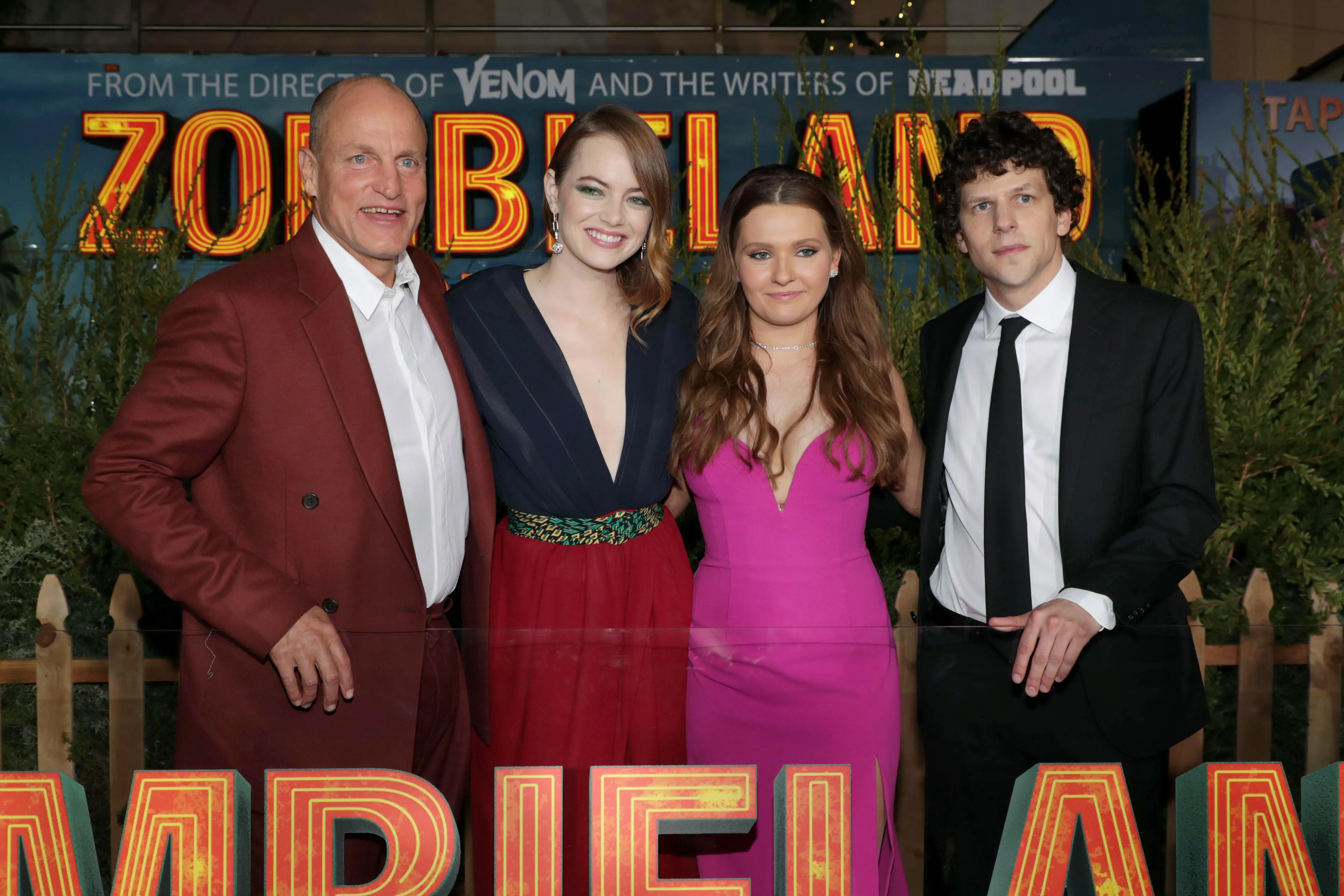 Woody Harrelson, Emma Stone, Abigail Breslin and Jesse Eisenberg during the World Premiere of ZOMBIELAND: DOUBLE TAP (Photo by Eric Charbonneau/Getty Images for Sony Pictures)