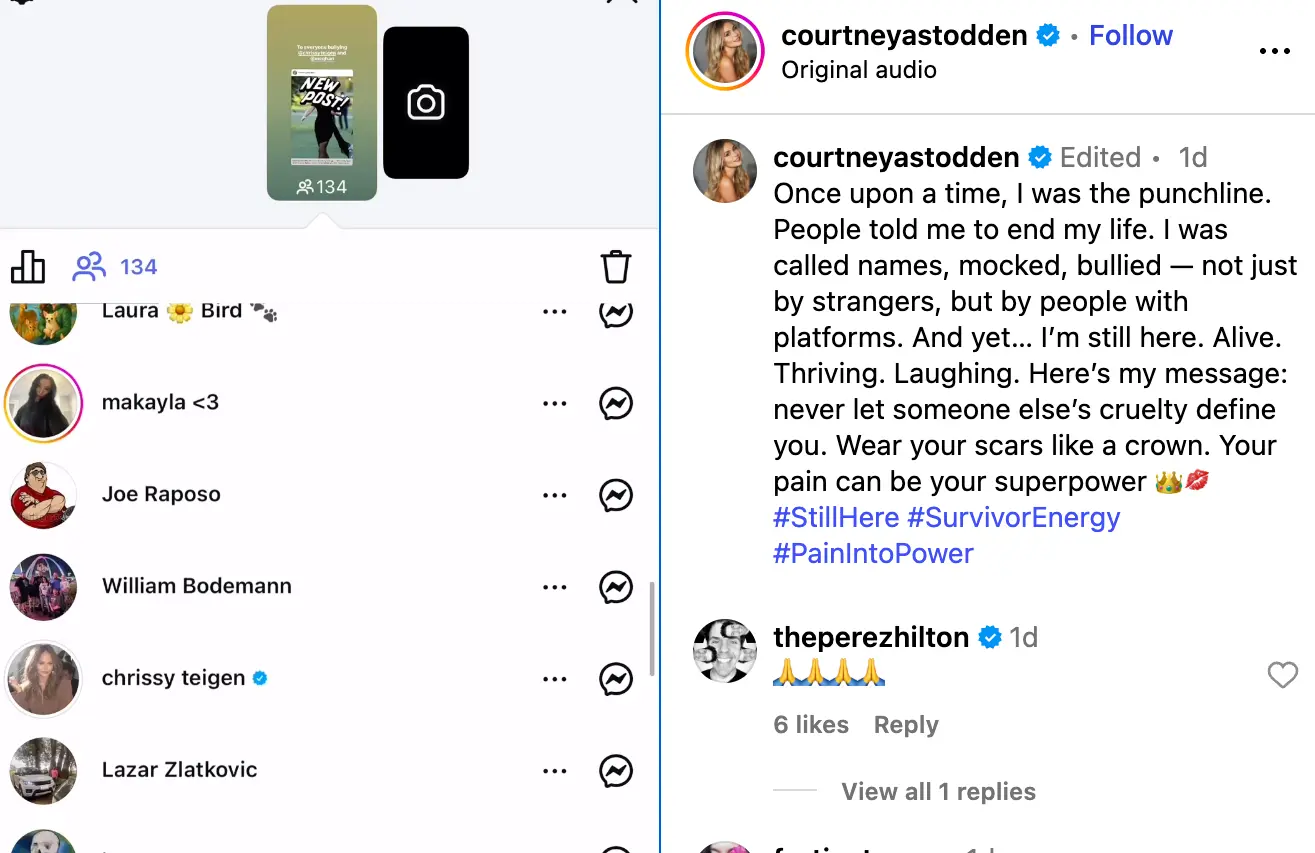 Chrissy Teigen apparently viewed one of Courtney Stodden's recent Instagram Stories (Image via Instagram/@courtneyastodden)