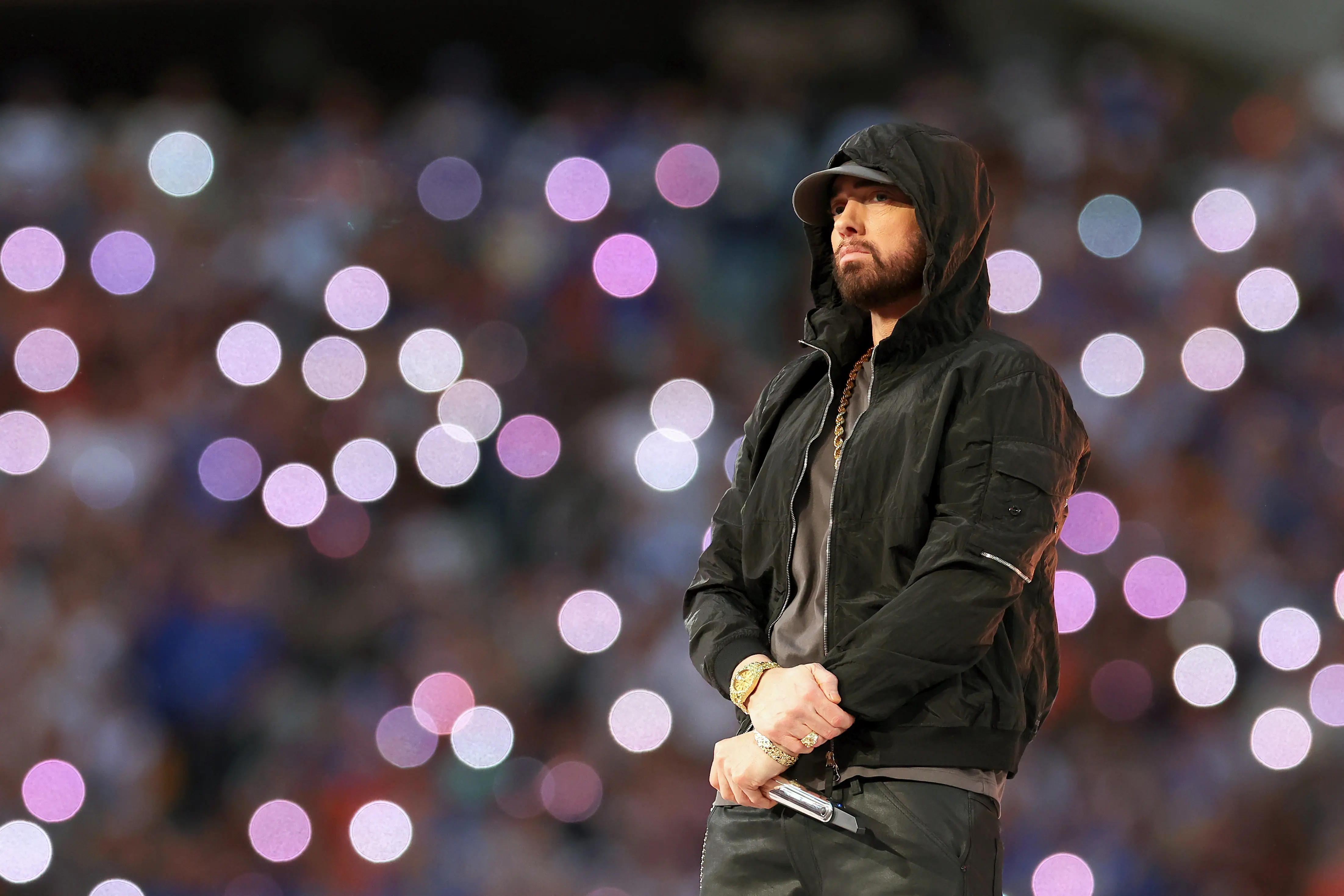 Eminem performs during the Pepsi Super Bowl LVI Halftime Show (Photo by Kevin C. Cox/Getty Images)