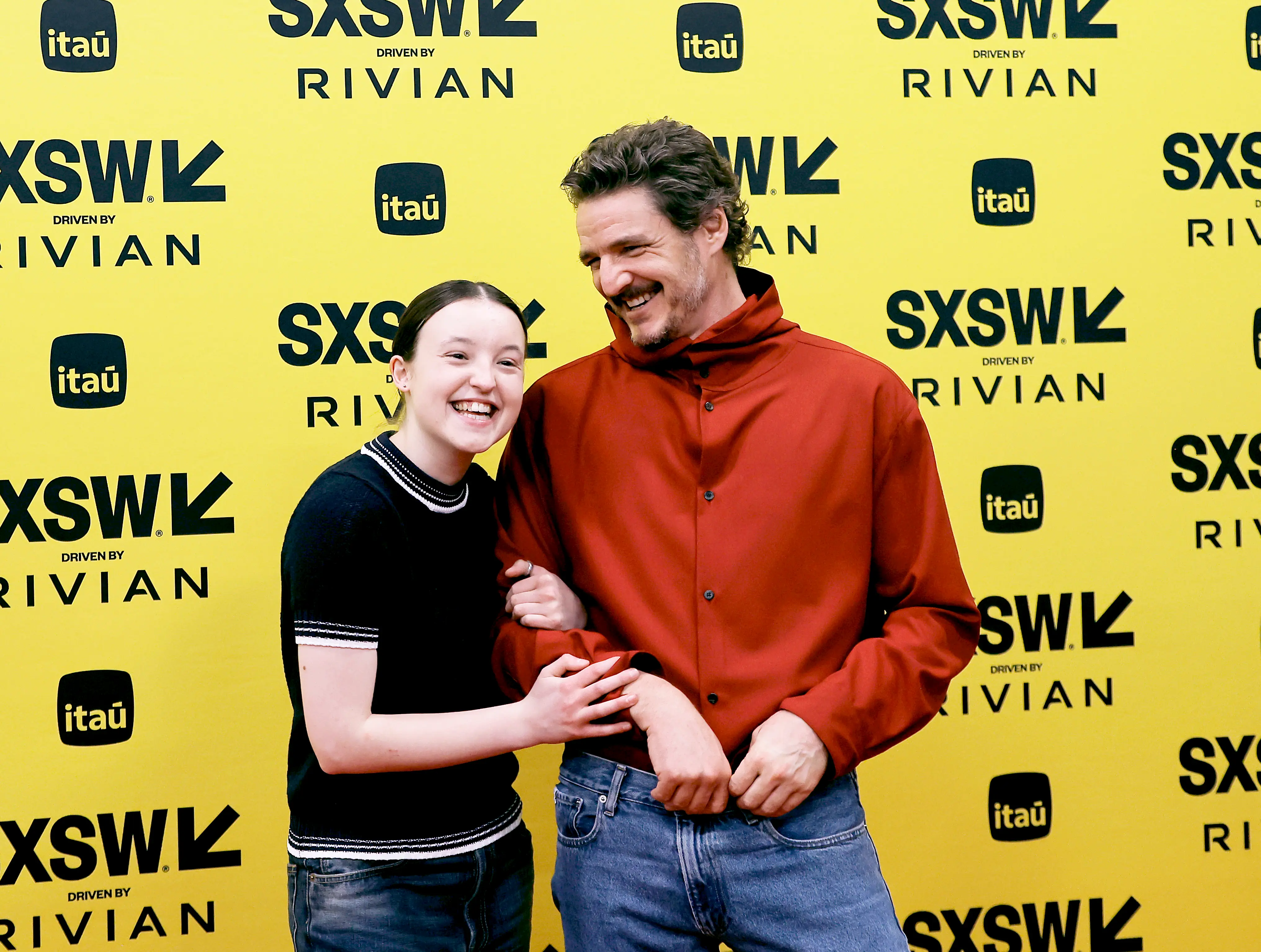  Bella Ramsey and Pedro Pascal attend "The Last of Us: Cast and Creators on season 2" panel during SXSW at Austin Convention Center on March 08, 2025 in Austin, Texas.  (Photo by Tibrina Hobson/Getty Images)