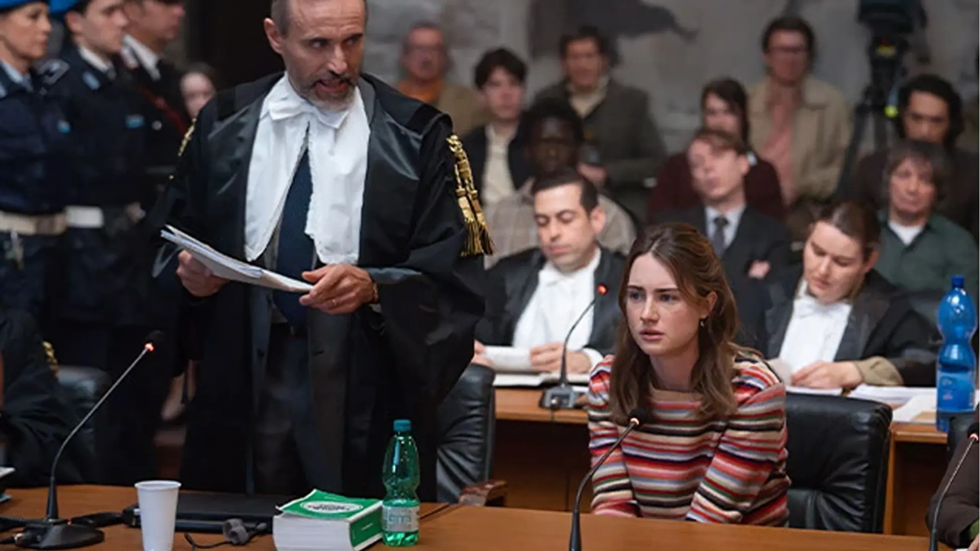 The Twisted Tale of Amanda Knox, Grace Van Patten as Amanda during a courtroom sequence. Image courtesy: Hulu.