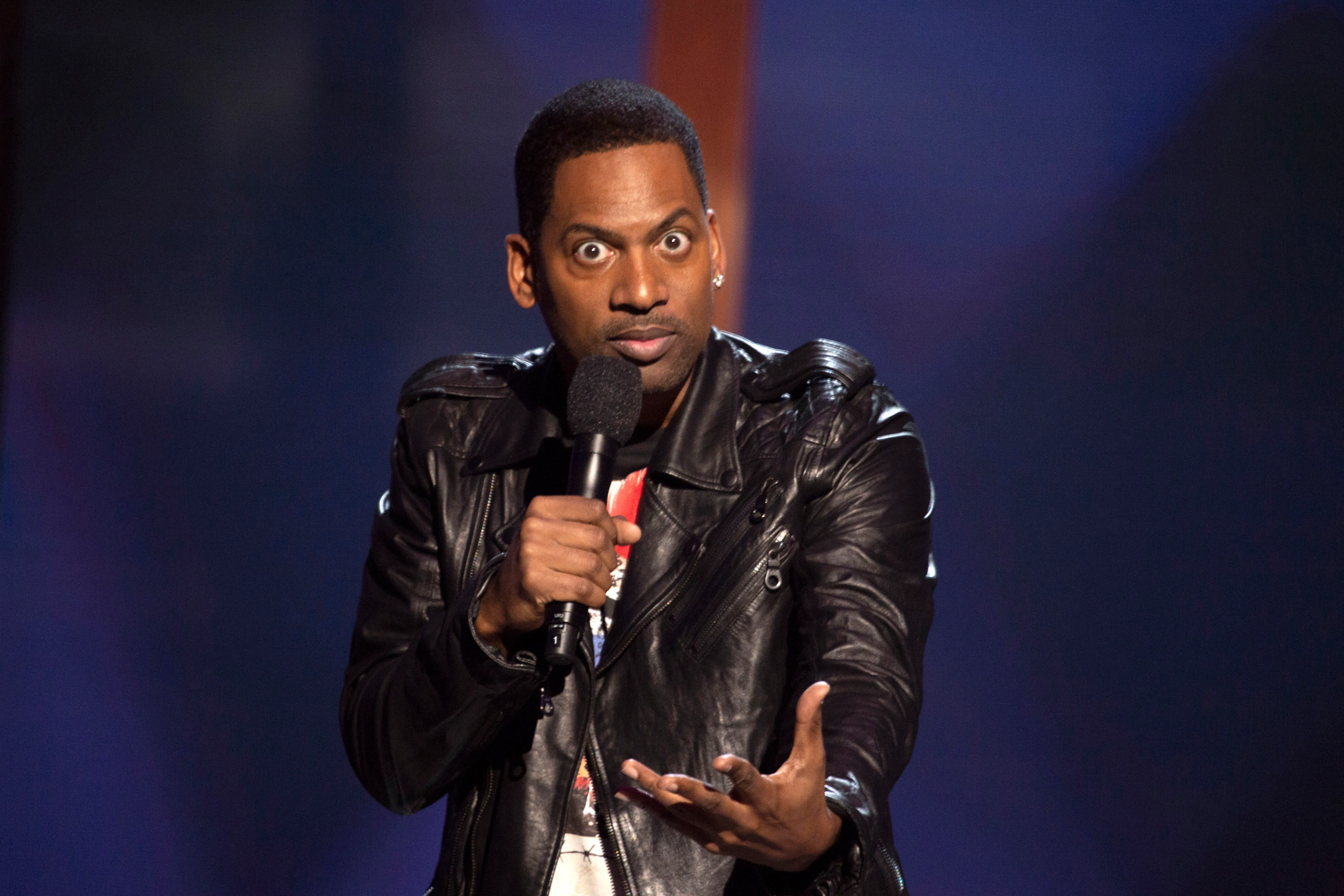 LOS ANGELES - FEBRUARY 2016:  Standup comedian Tony Rock performing in Los Angeles, California. (Photo by Aaron Rapoport/Corbis/Getty Images)