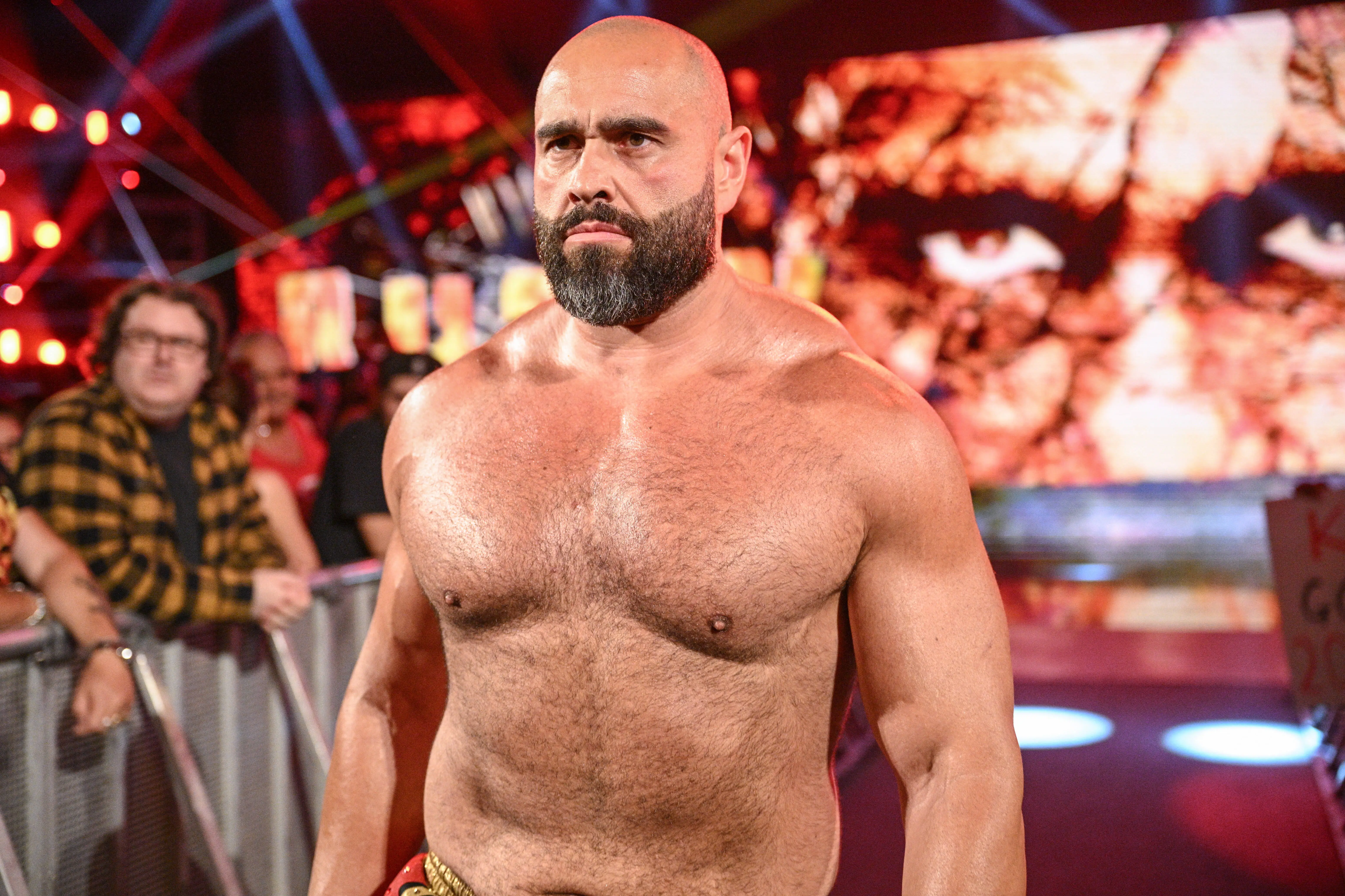 QUEBEC CITY, CANADA - AUGUST 11: Rusev makes his entrance during Monday Night RAW at Centre Videotron on August 11, 2025 in Quebec City, Canada. (Photo by Michael Marques/WWE via Getty Images)