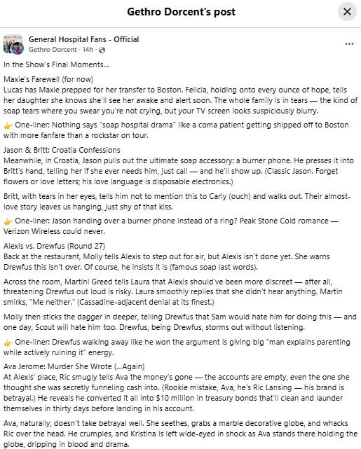 The Original Post by Gethro Dorcent (Image via Facebook / @General Hospital Fans - Official)