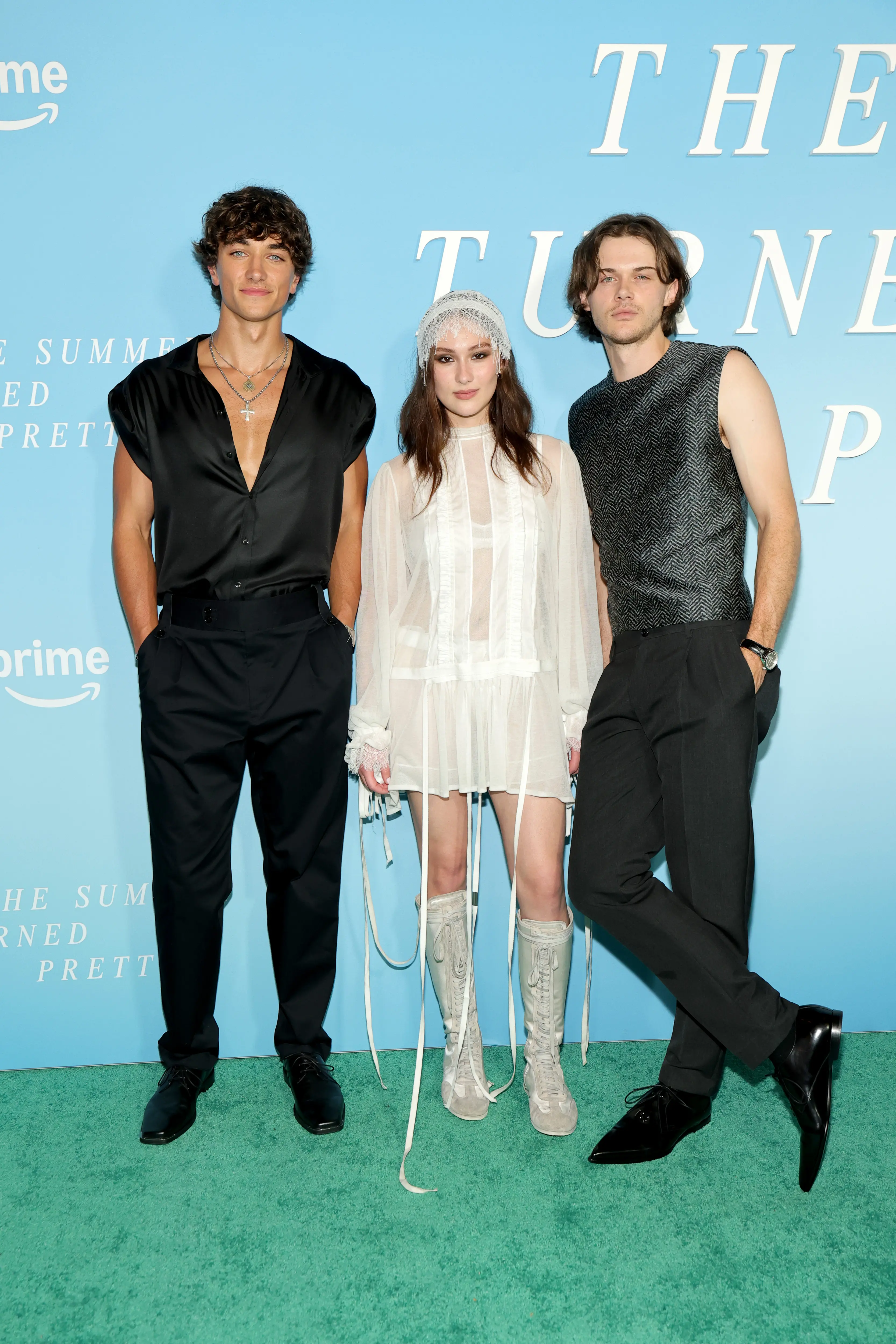 NEW YORK, NEW YORK - JULY 16: (L-R) Gavin Casalegno, Lola Tung and Christopher Briney attend "The Summer I Turned Pretty" Season 3 New York Launch Event at Refinery Rooftop on July 16, 2025 in New York City. (Photo by Dia Dipasupil/WireImage)