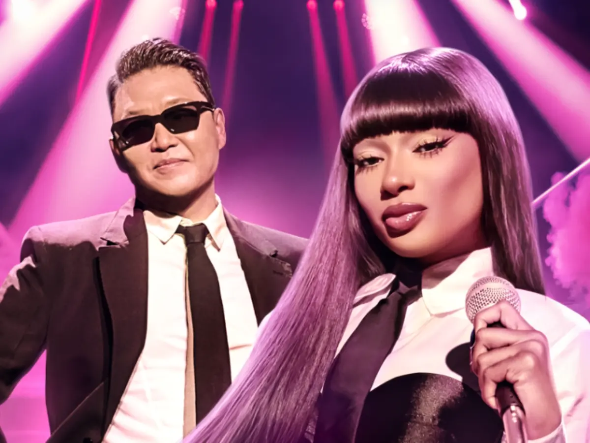 Psy and Megan Thee Stallion on KPOPPED (Image via Apple TV+ Press)