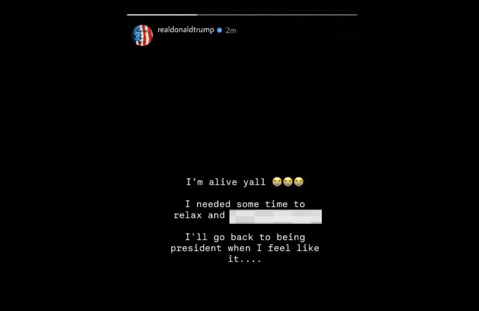 Fake Instagram Story attributed to Donald Trump (Image via X/@smashman)