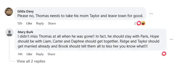 Comment by the fans (Image via Facebook.\/ @Wendy Blackburn)