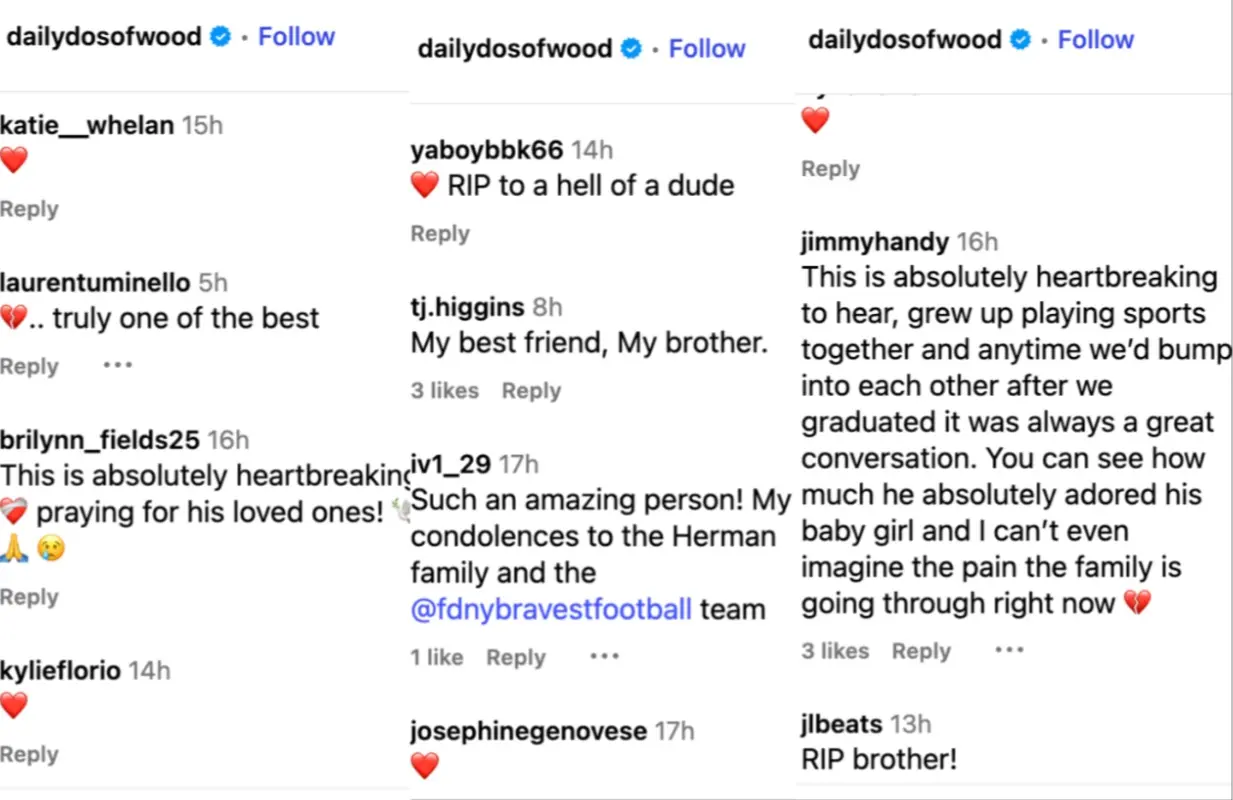 Many pay tribute to Joey Herman on Instagram (Image via Instagram/@dailydosofwood)