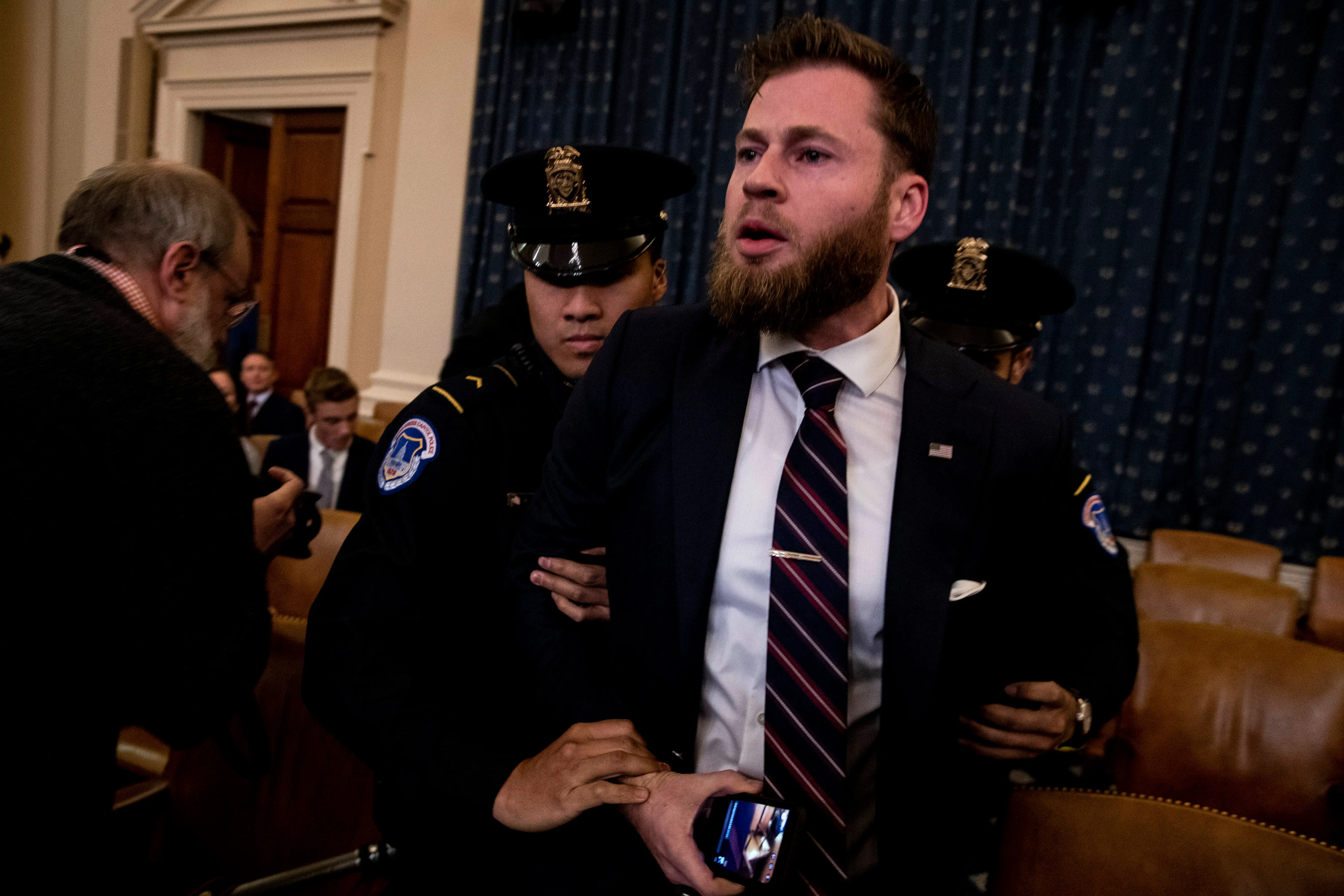 The War Room host, Owen Shroyer, has quit Infowars (Image via Anna Moneymaker-Pool/Getty Images)