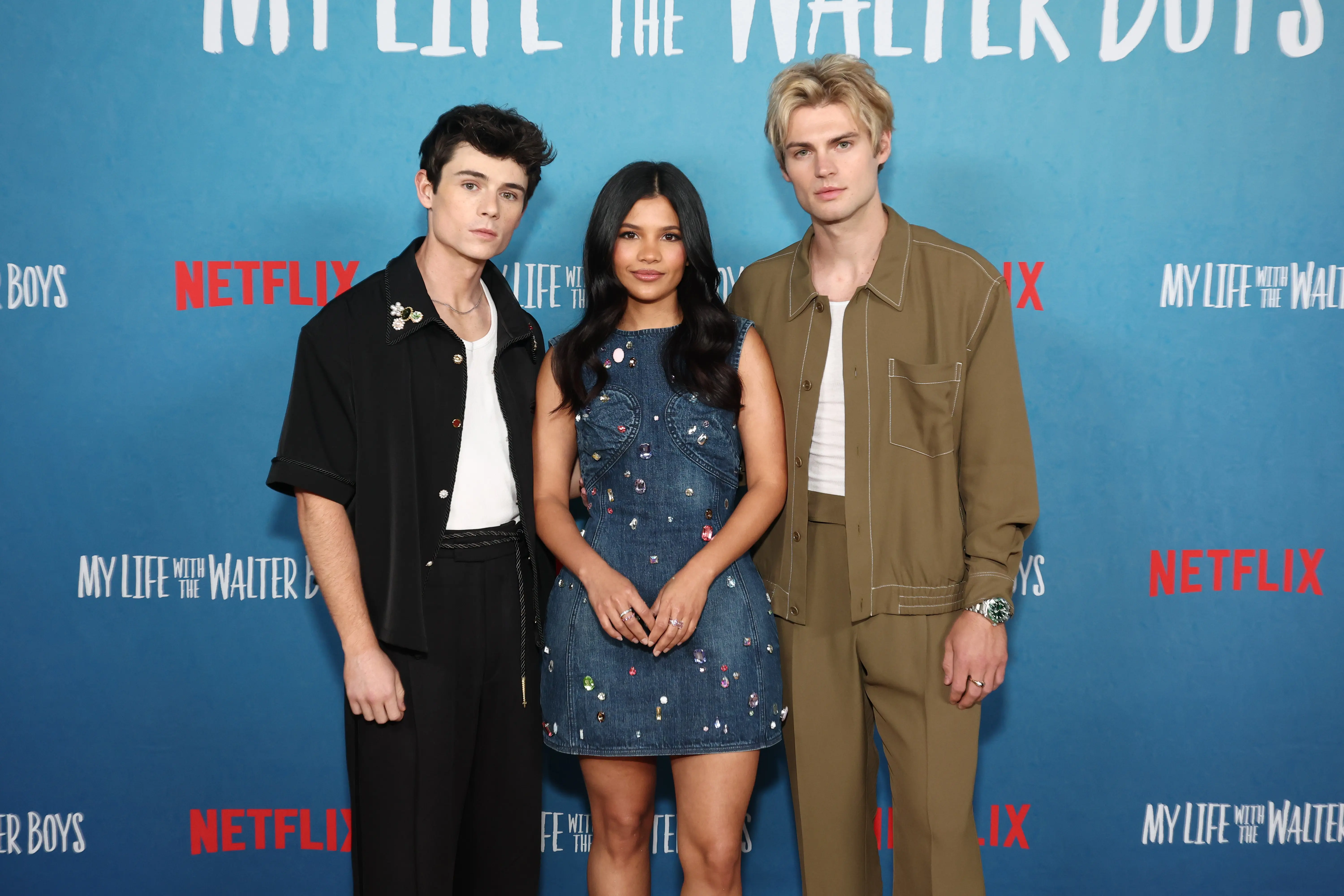 NEW YORK, NEW YORK - AUGUST 27:  Ashby Gentry, Nikki Rodriguez and Noah LaLonde attend Netflix's "My Life With The Walter Boys" photo call on August 27, 2025 in New York City. (Photo by Cindy Ord/Getty Images)