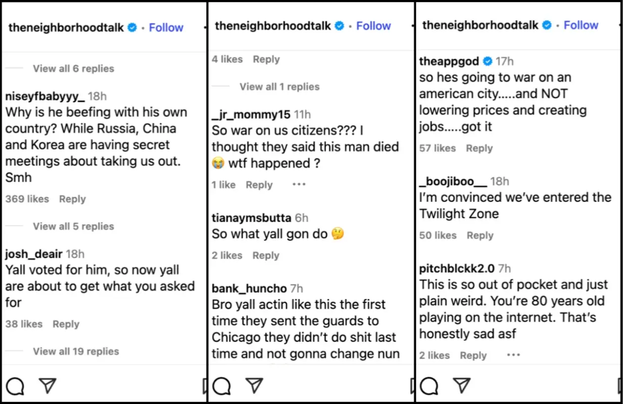 Trump's warning for City of Chicago sparks concern among the internet users (Image via Instagram/@theneighborhoodtalk)