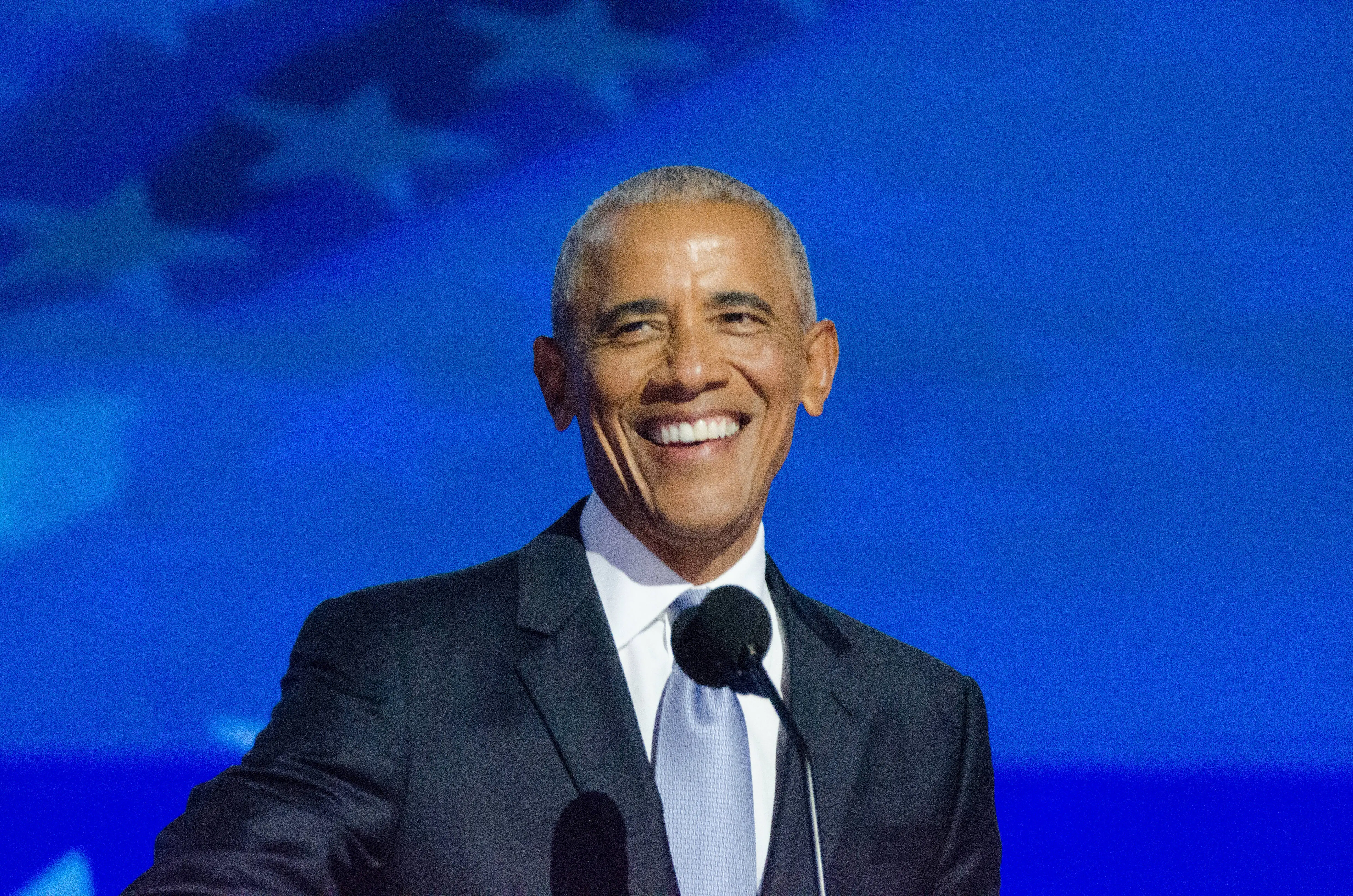 CHICAGO, ILLINOIS, UNITED STATES - AUGUST 20: Former US President Barack Obama speaks during the Democratic National Convention (DNC) at the United Center in Chicago, Illinois, United States on August 20, 2024. The US is ready for a new chapter with 'President Kamala Harris," former President Barack Obama said Tuesday when he took the stage at the Democratic National Convention (DNC) in Chicago, Illinois, in a show of support for the party's candidate for the White House. (Photo by Jacek Boczarski/Anadolu via Getty Images)